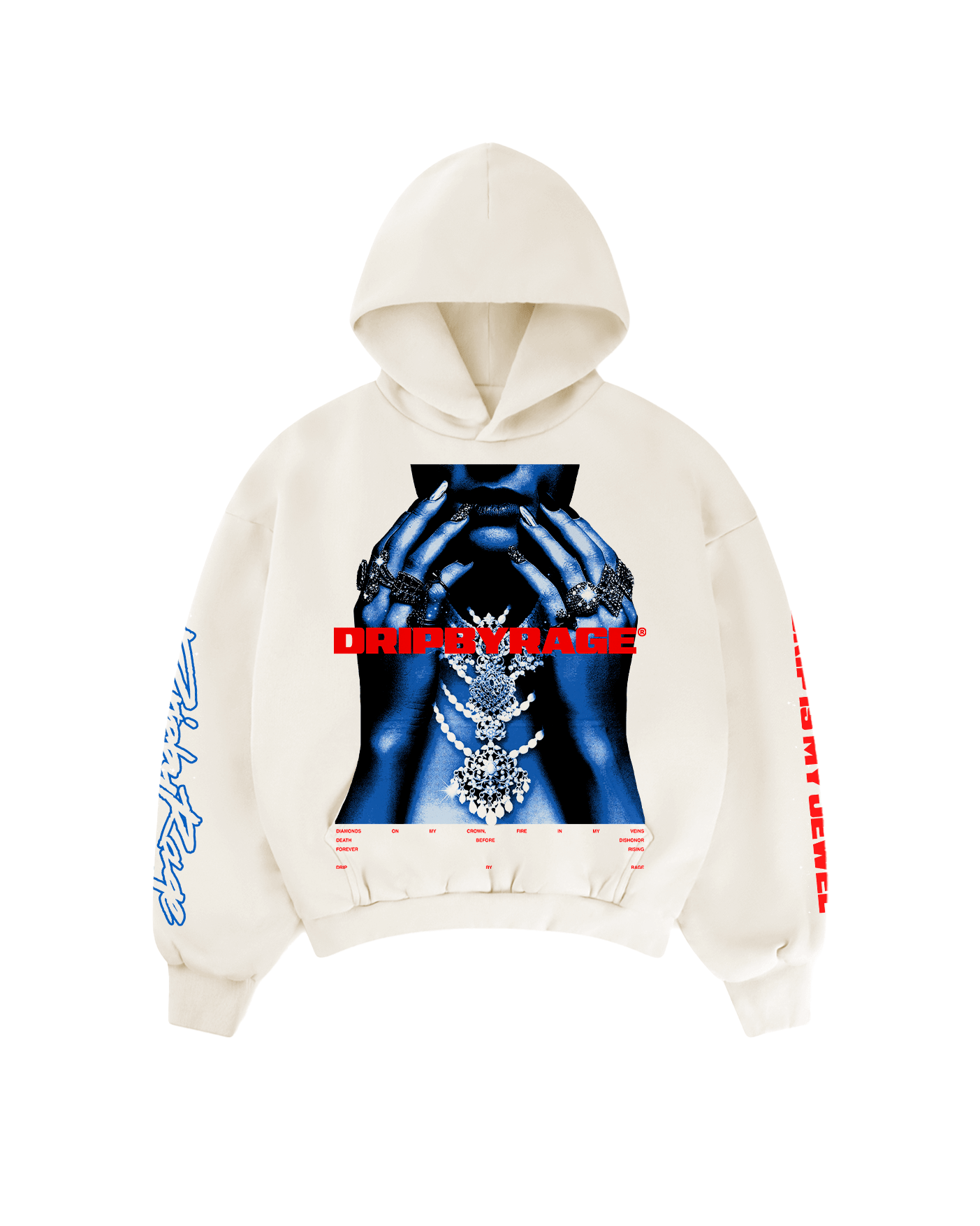 DRIP IS MY JEWEL BLUE BIG PRINT SUN FADED BOXY HOODIE - Drip by Rage