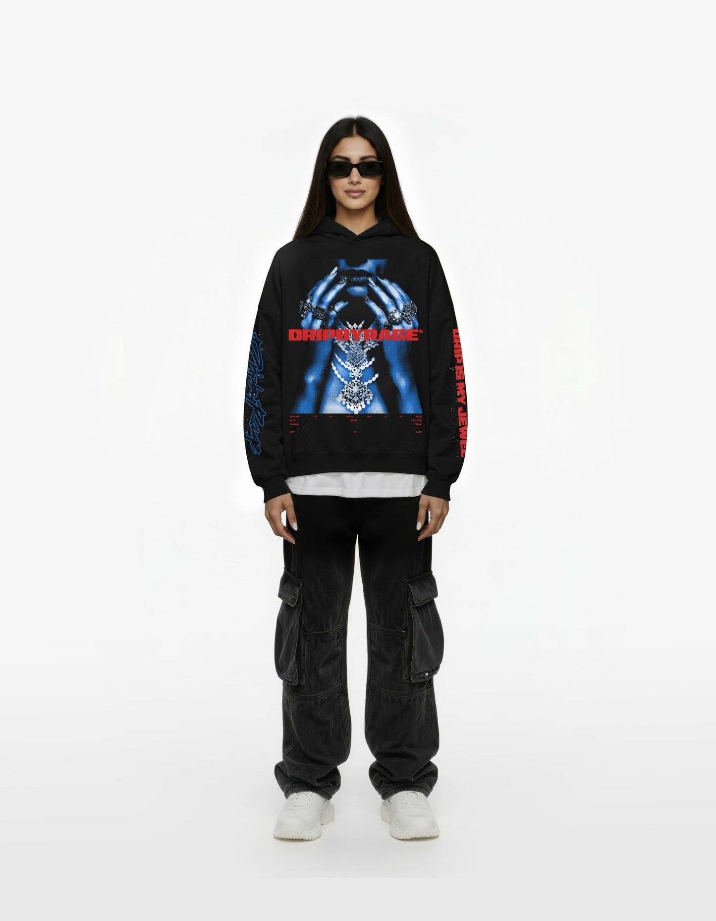 DRIP IS MY JEWEL BLUE BIG PRINT SUN FADED BOXY HOODIE - Drip by Rage