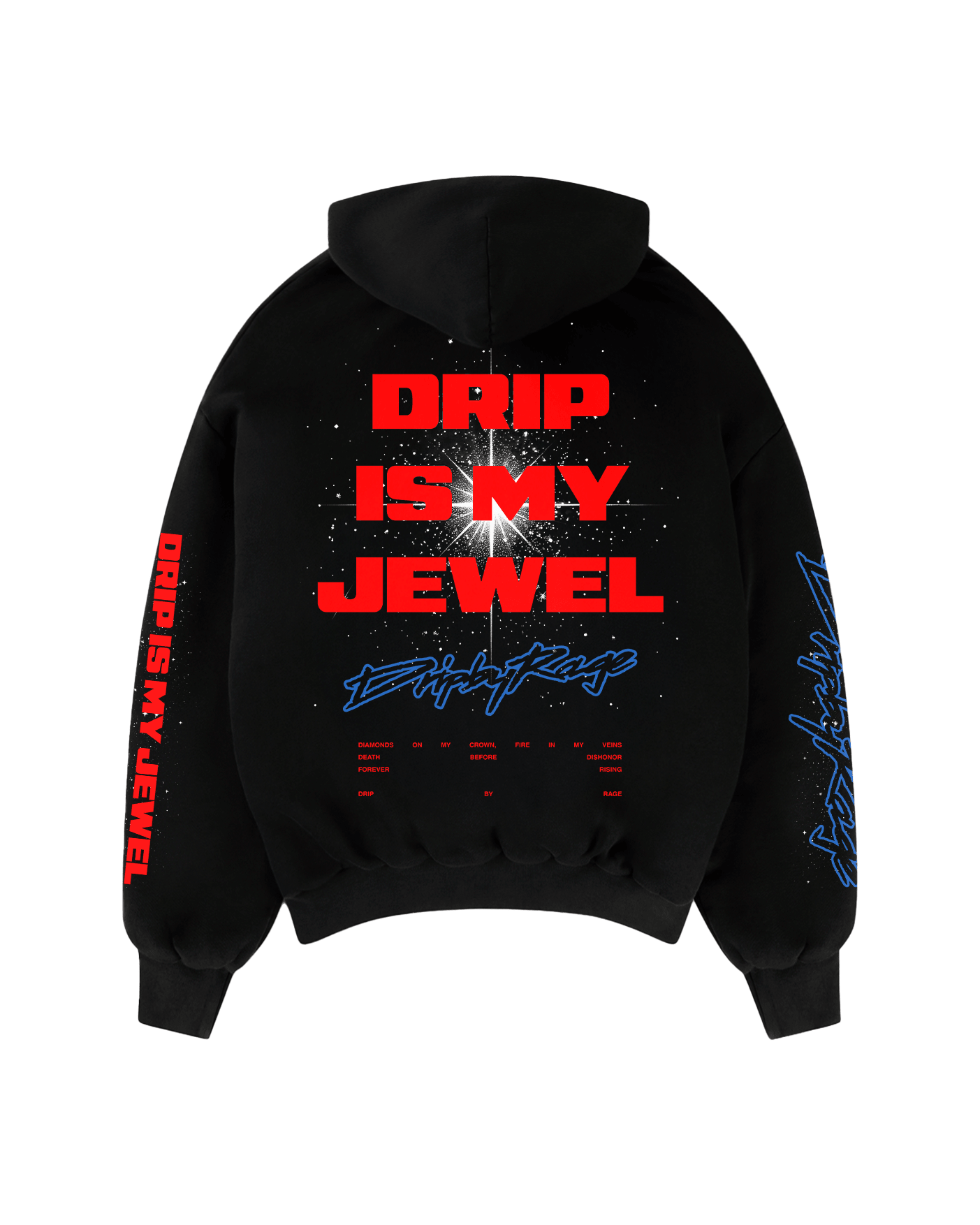 DRIP IS MY JEWEL BLUE BIG PRINT SUN FADED BOXY HOODIE - Drip by Rage