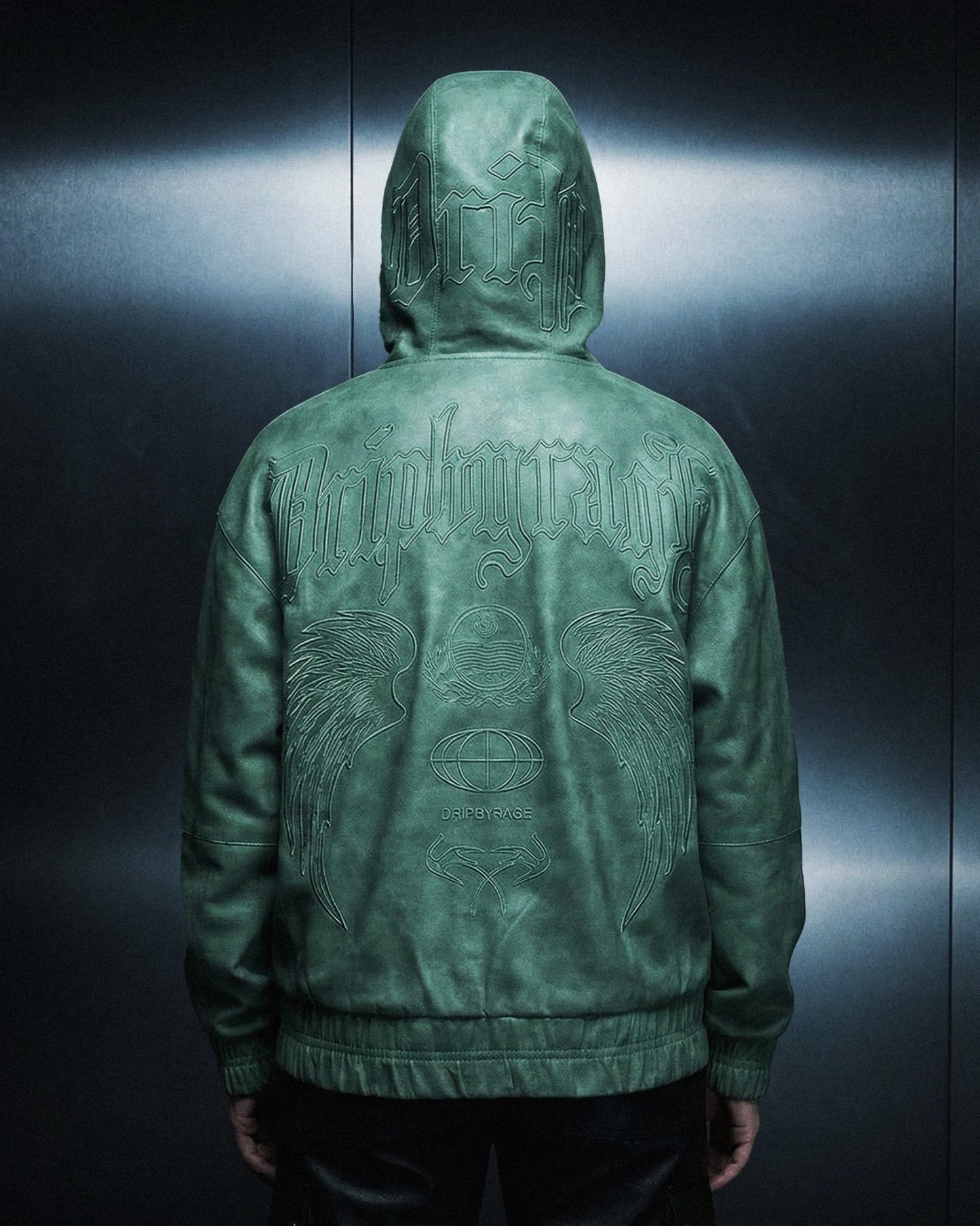 Emerald Washed Leather Hoodie Jacket - Drip by Rage