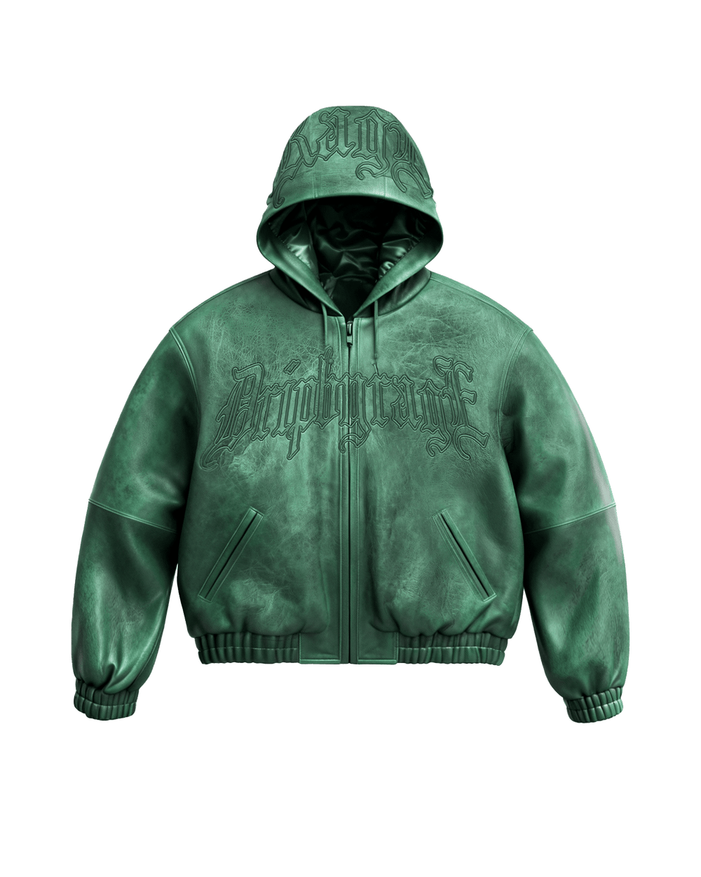 Emerald Washed Leather Hoodie Jacket - Drip by Rage