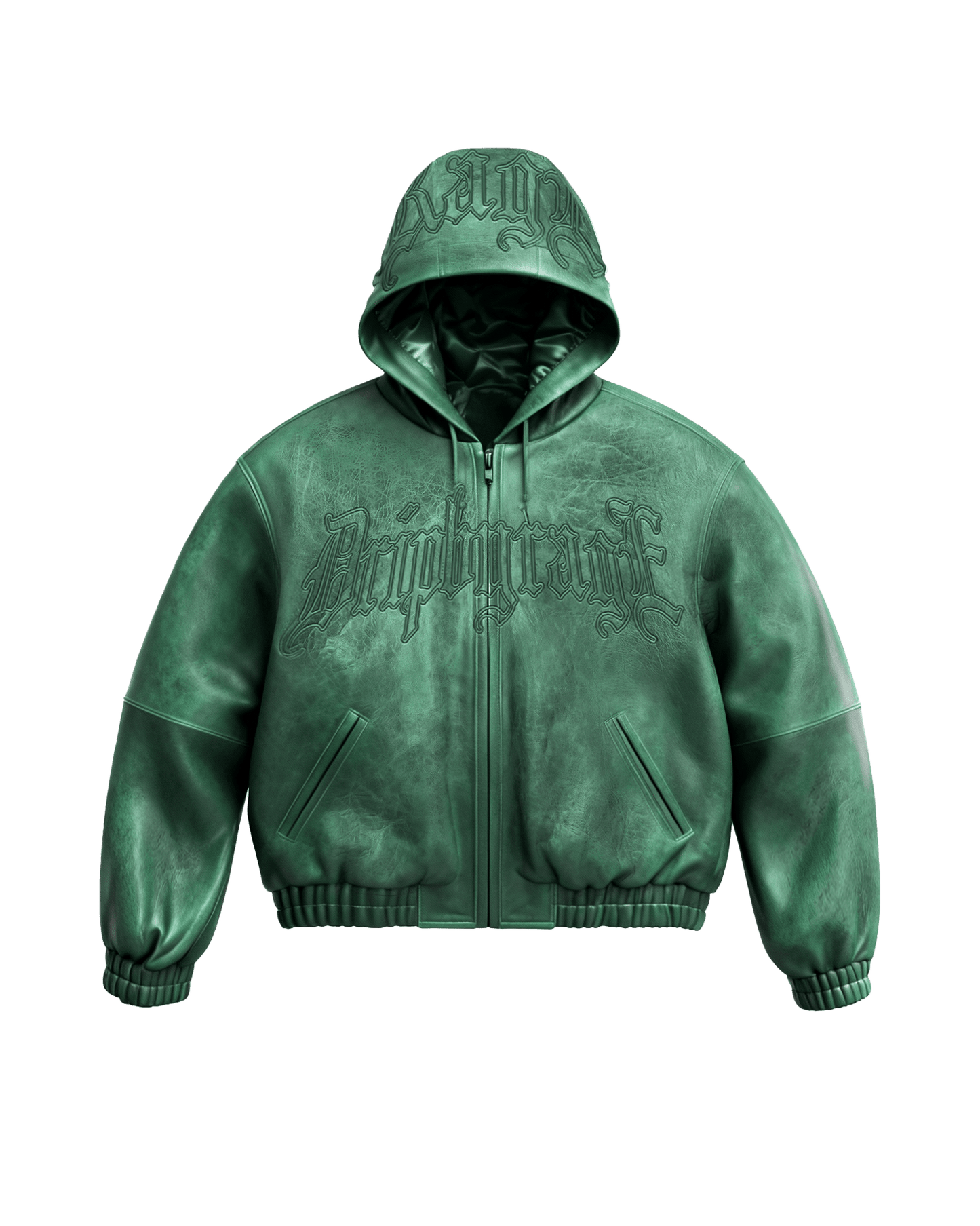 Emerald Washed Leather Hoodie Jacket - Drip by Rage