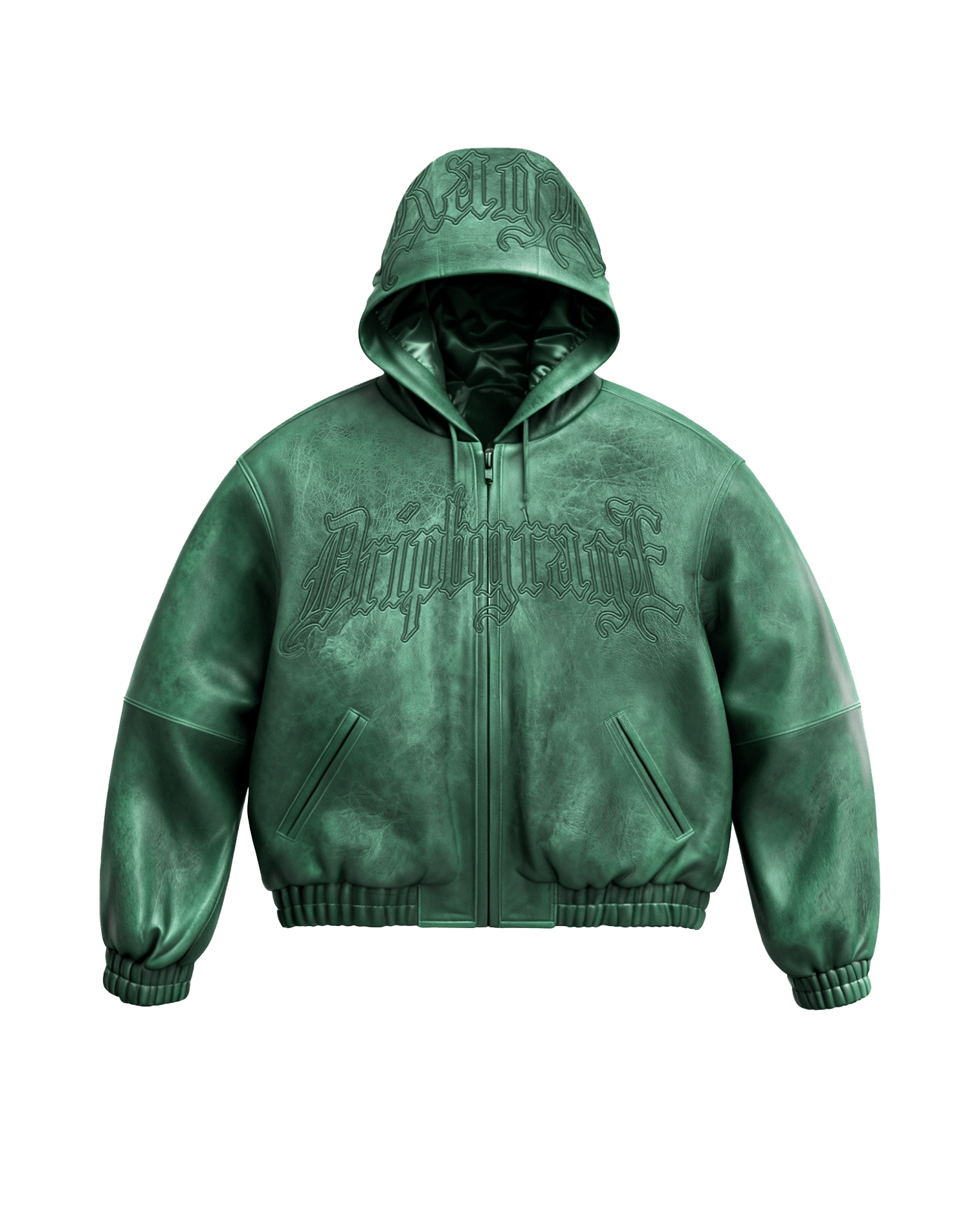 Emerald Washed Leather Hoodie Jacket - Drip by Rage