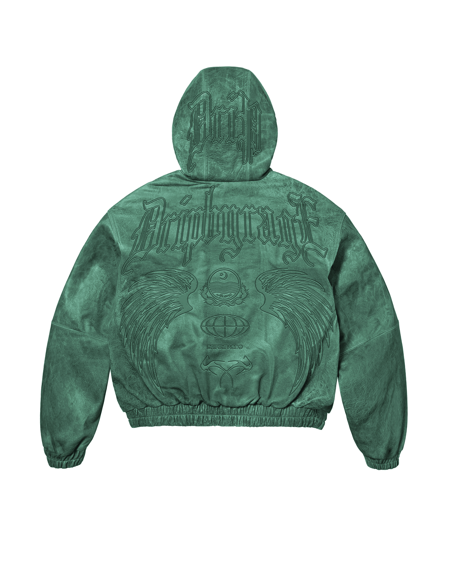 Emerald Washed Leather Hoodie Jacket - Drip by Rage