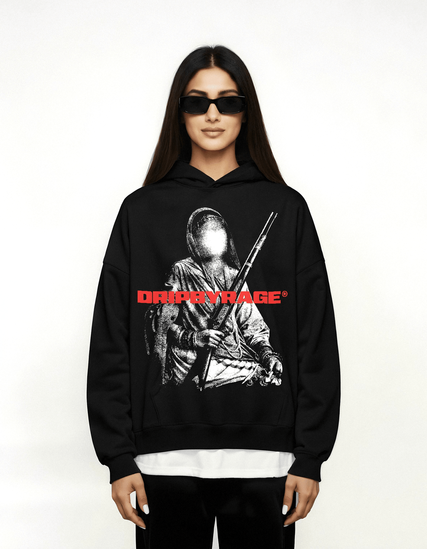 GANGSTER QUEEN V3 BIG PRINT SUN FADED BOXY HOODIE - Drip by Rage