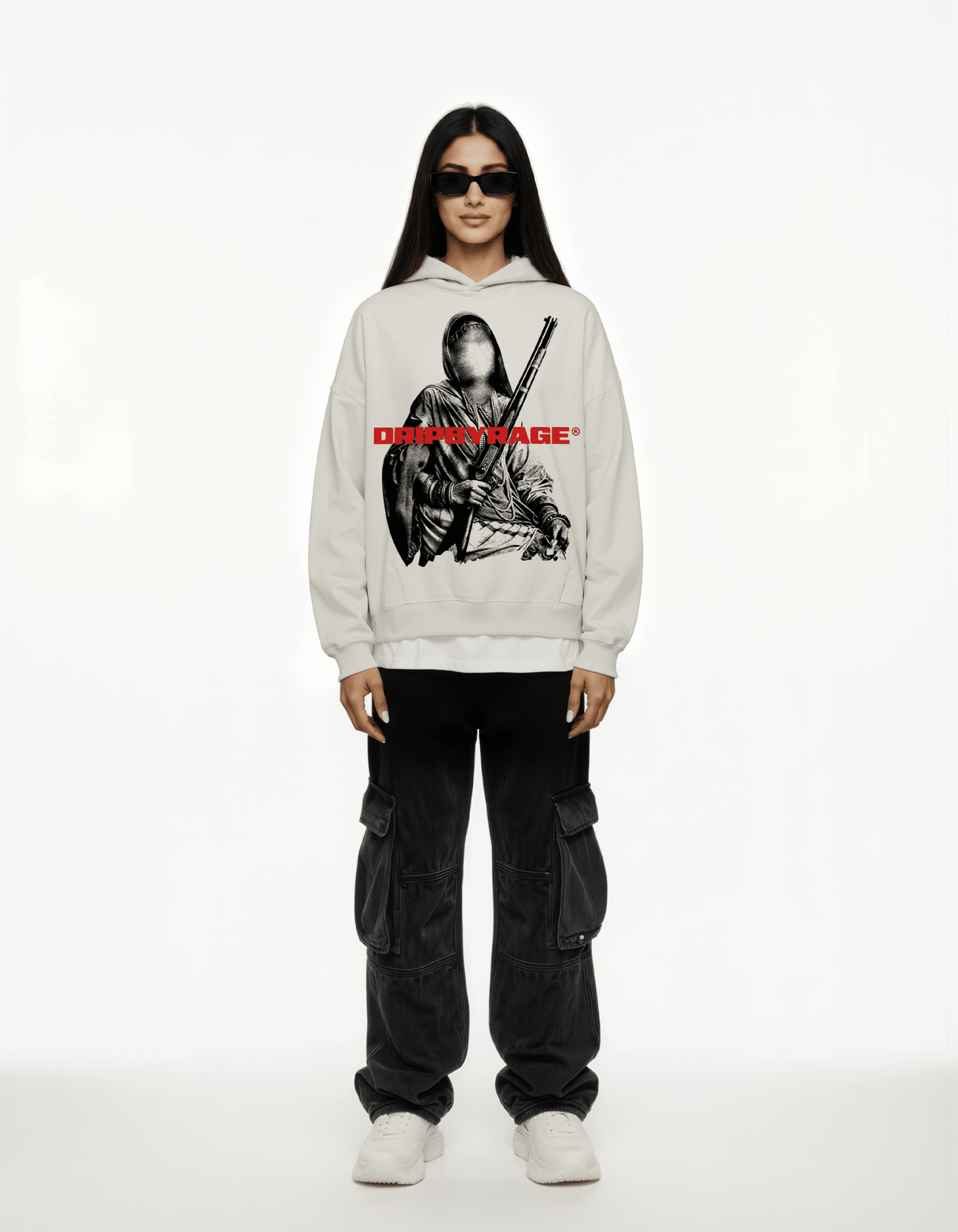 GANGSTER QUEEN V3 BIG PRINT SUN FADED BOXY HOODIE - Drip by Rage