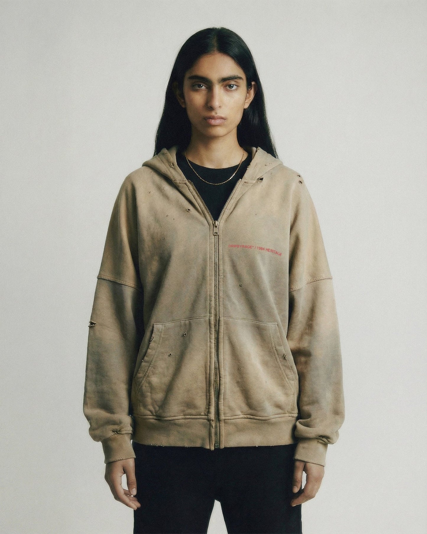 HERITAGE DISTRESSED SUN FADED ZIP UP HOODIE - Drip by Rage