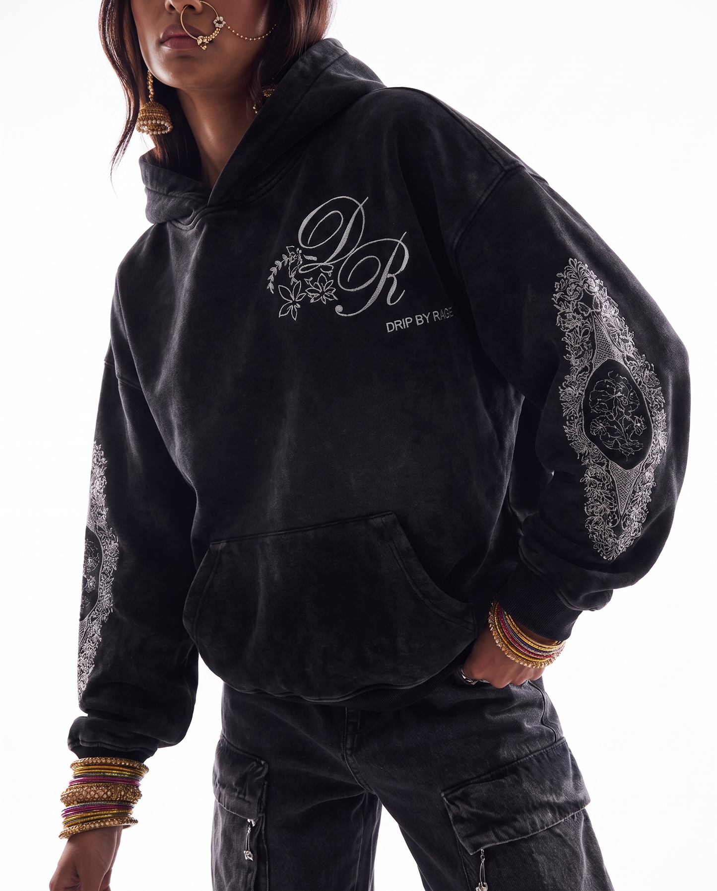 MORNI EMBROIDERED OVERSIZED FADED HOODIE