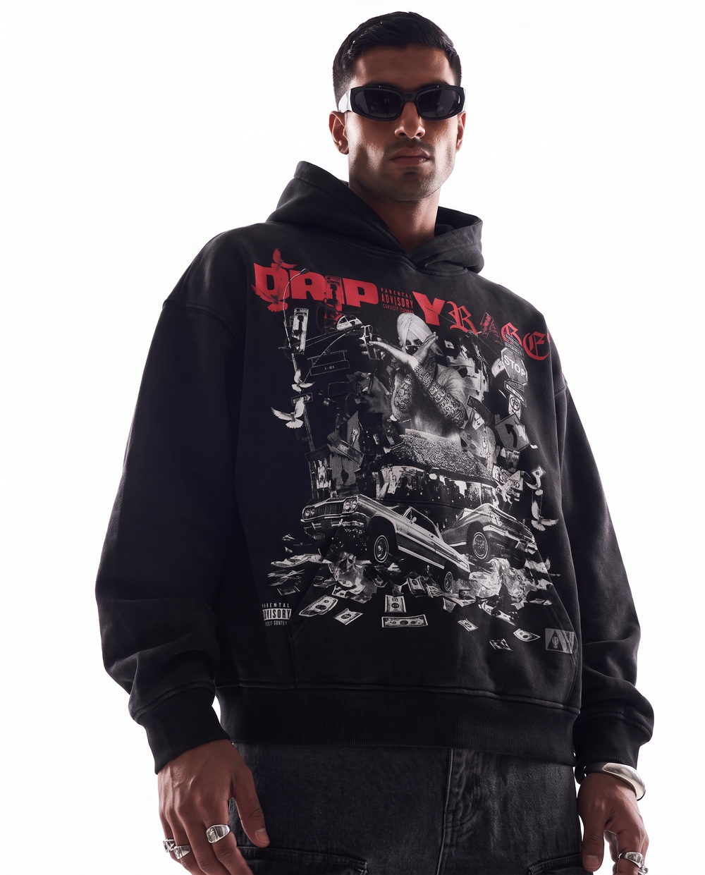 TRAP FOREVER OVERSIZED FADED HOODIE