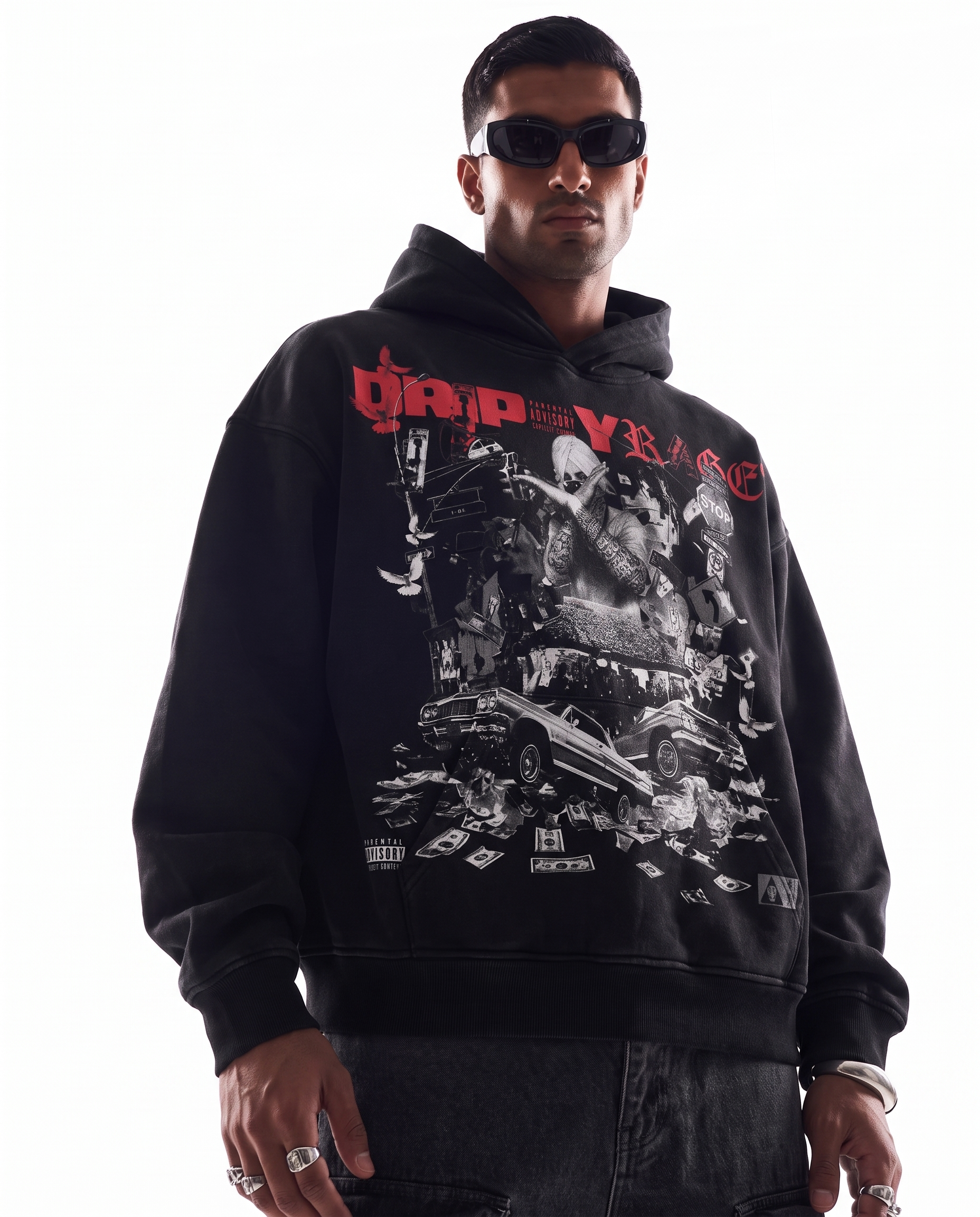 TRAP FOREVER OVERSIZED FADED HOODIE