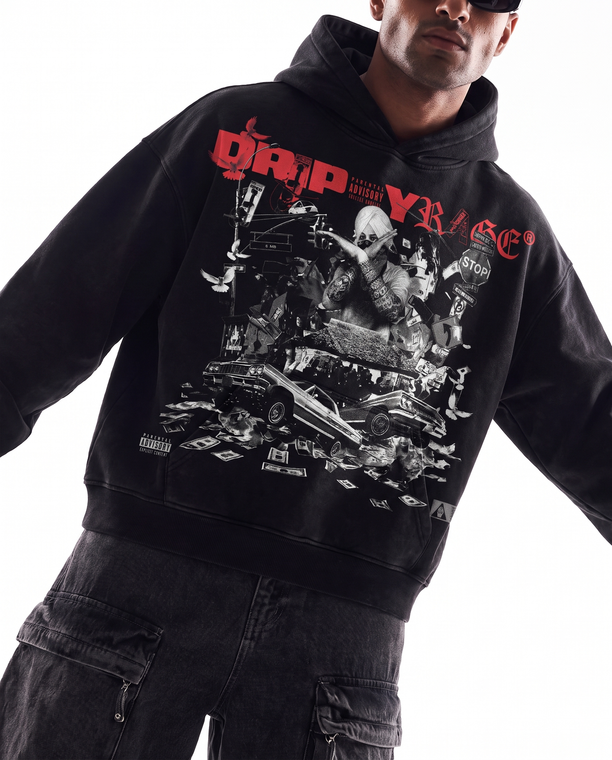 TRAP FOREVER OVERSIZED FADED HOODIE