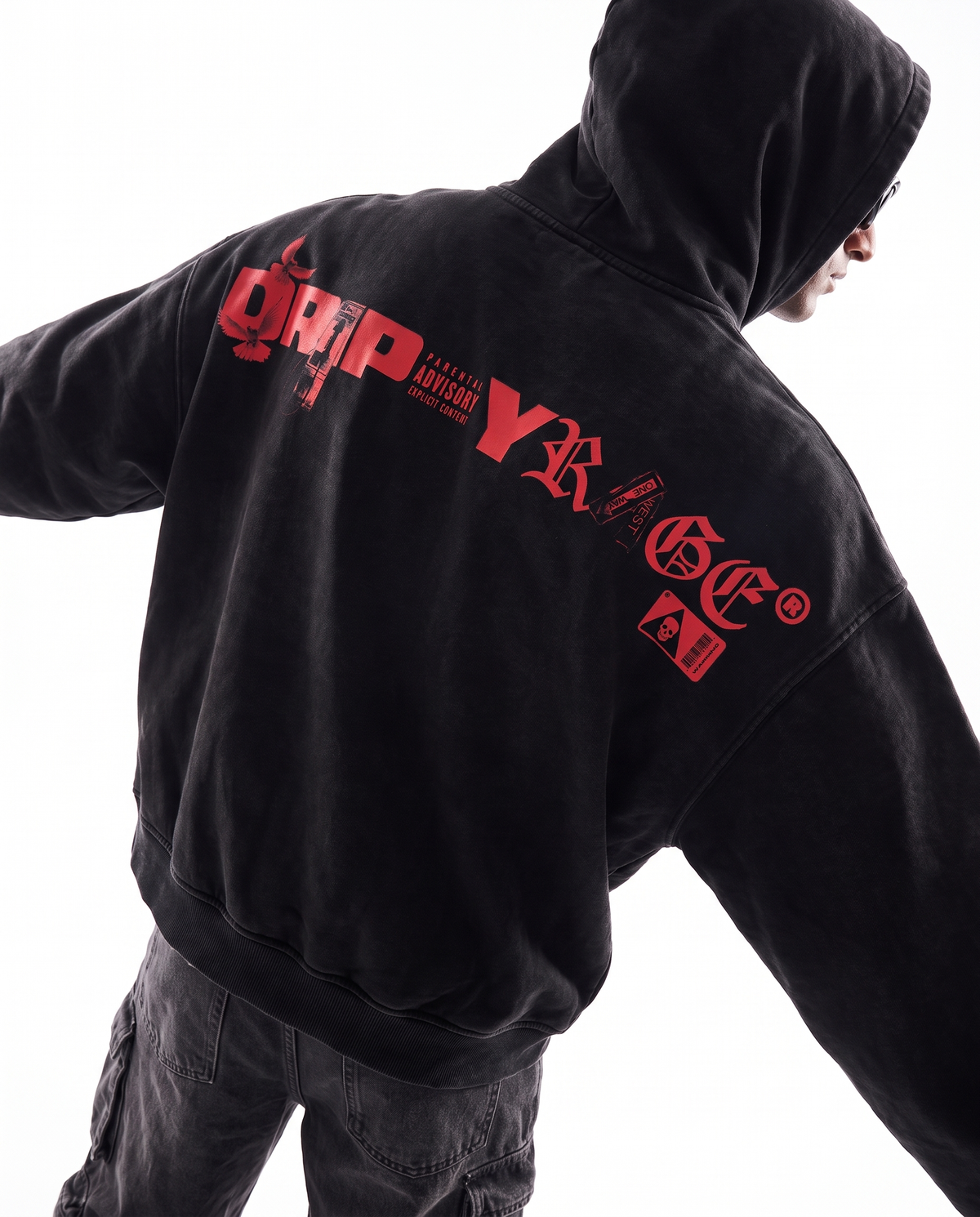 TRAP FOREVER OVERSIZED FADED HOODIE