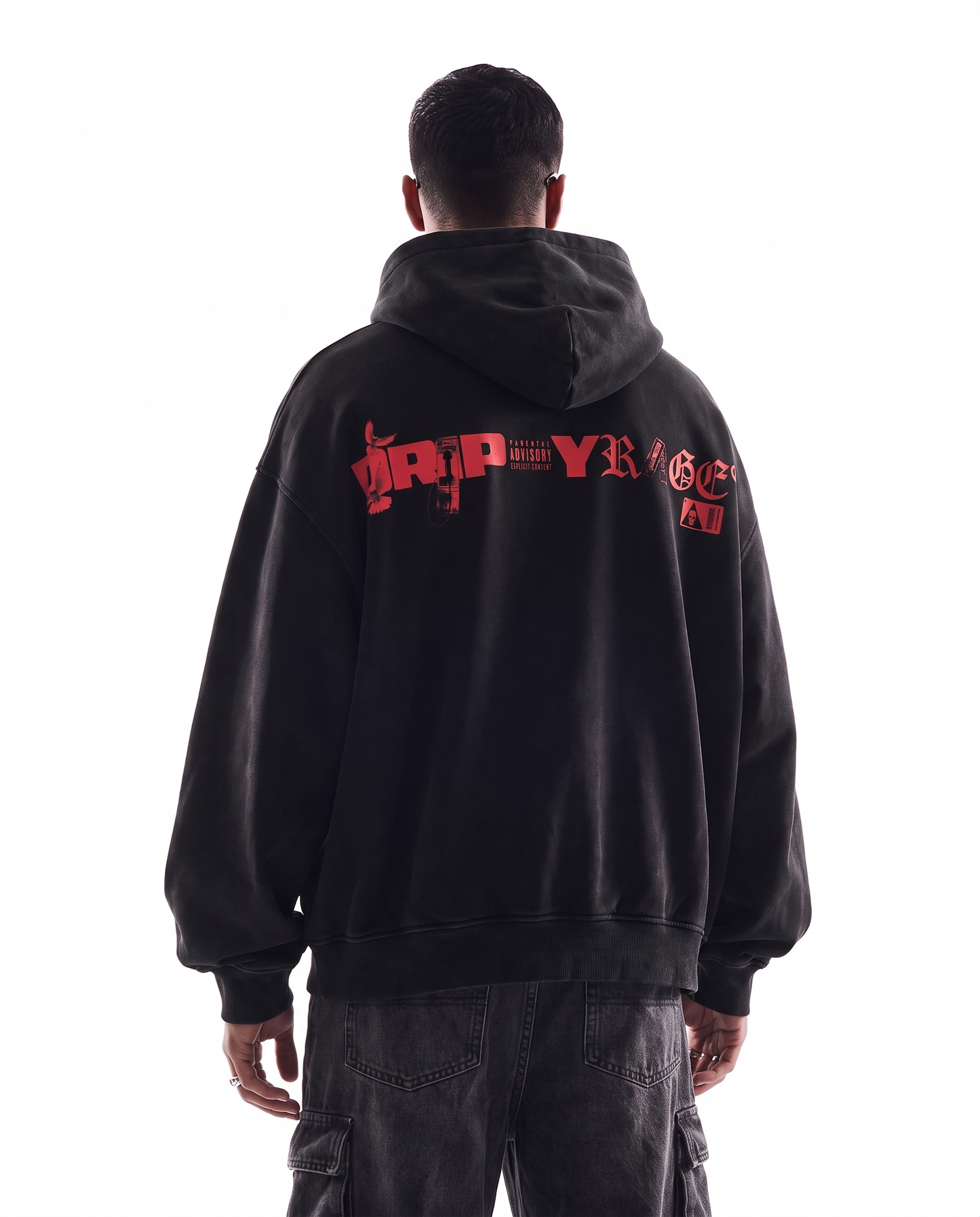 TRAP FOREVER OVERSIZED FADED HOODIE