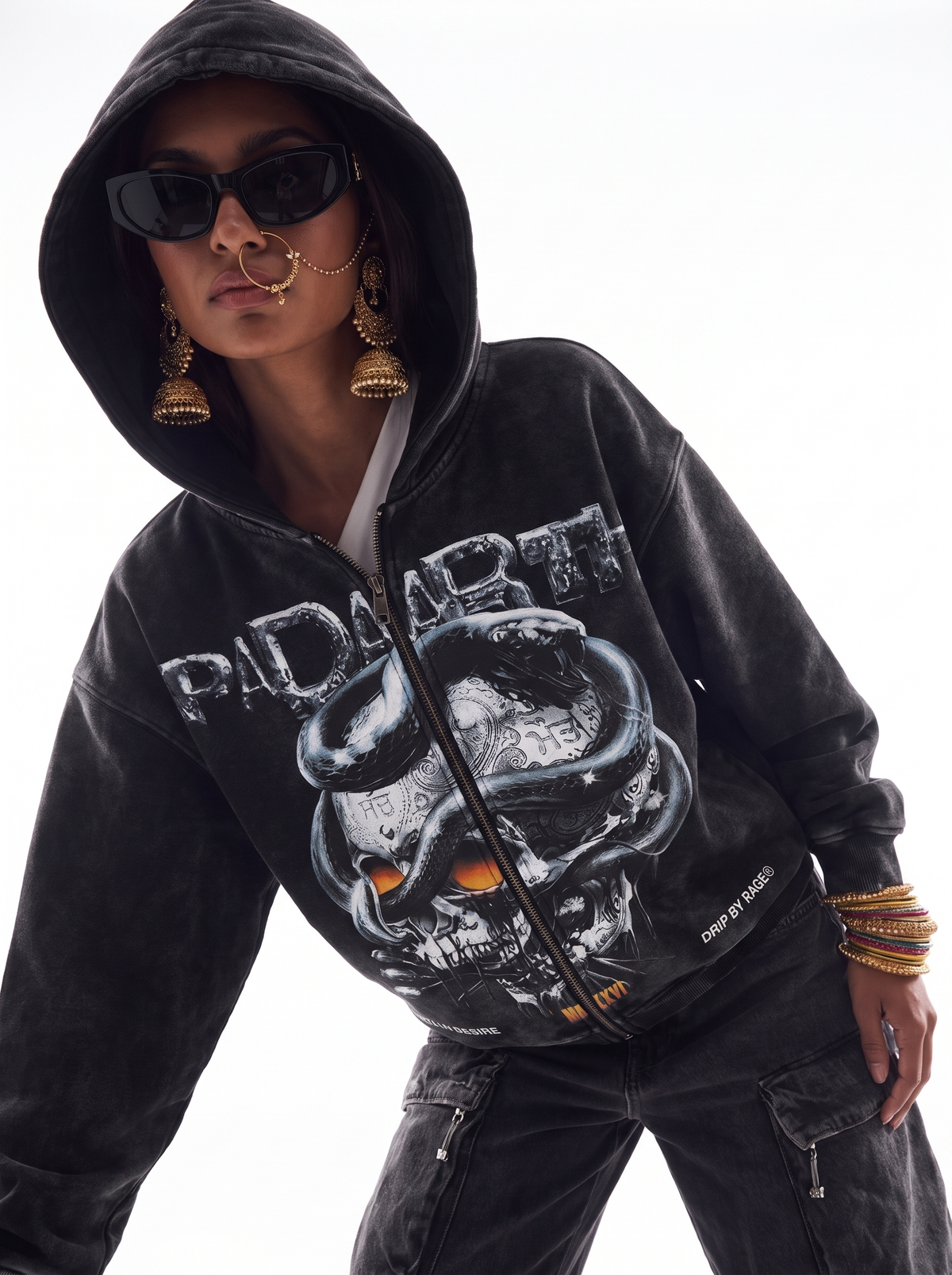 BLACK HEAVEN FADED ZIP-UP HOODIE