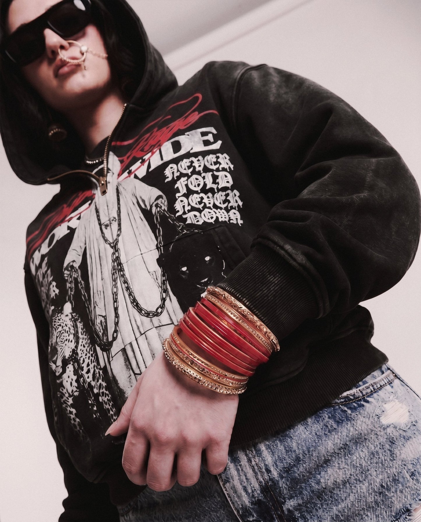 KING PIN ZIP-UP FADED HOODIE - Drip by Rage
