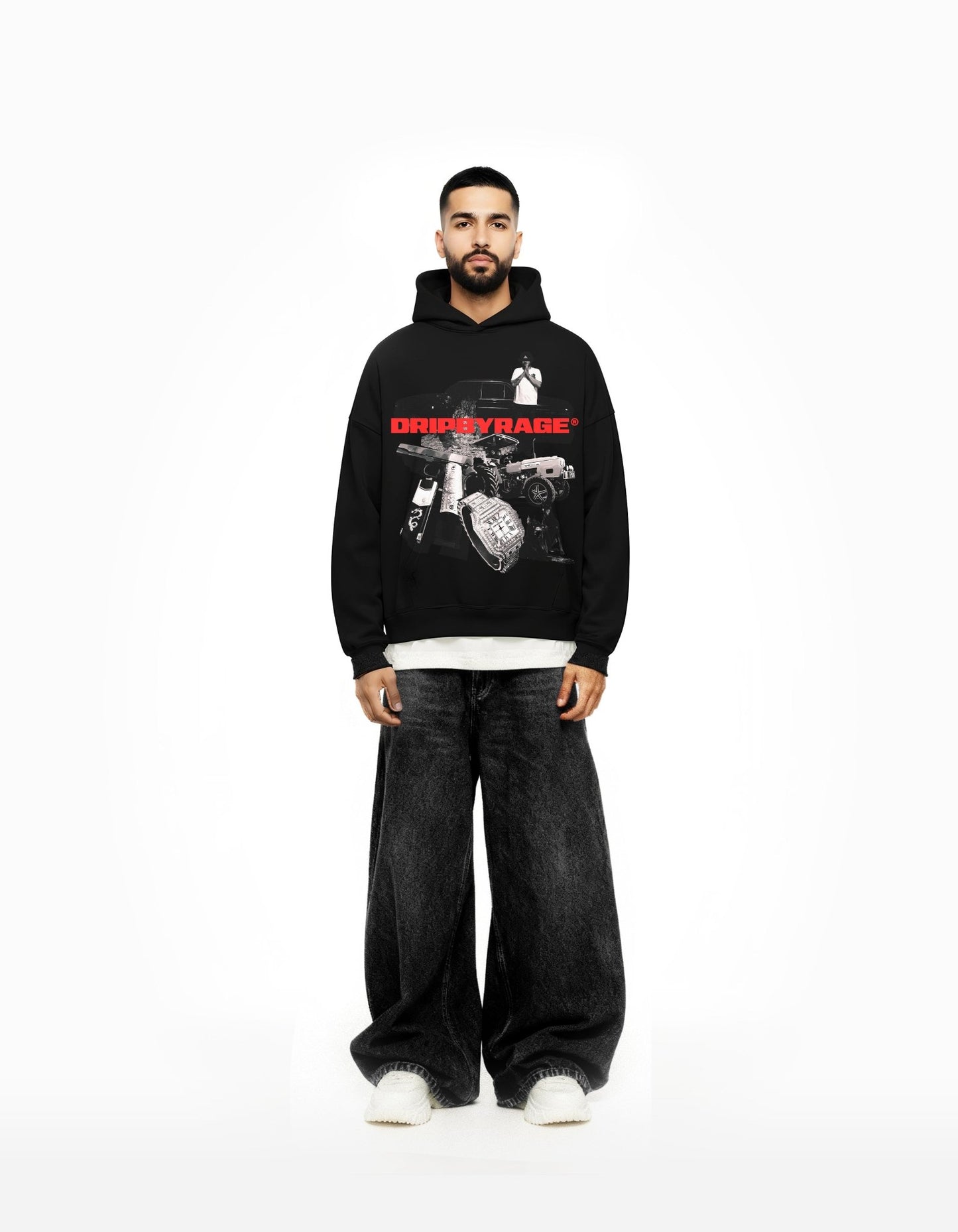 LIFE OF HIP-HOP BIG PRINT SUN FADED BOXY HOODIE - Drip by Rage