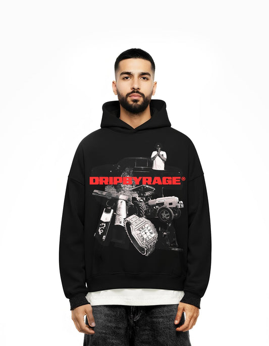 LIFE OF HIP-HOP BIG PRINT SUN FADED BOXY HOODIE - Drip by Rage