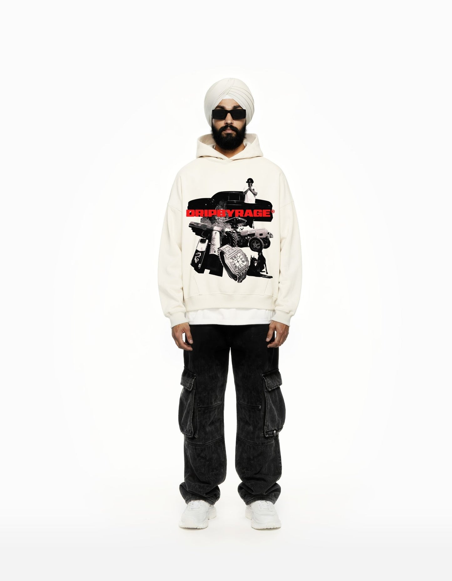 LIFE OF HIP-HOP BIG PRINT SUN FADED BOXY HOODIE - Drip by Rage