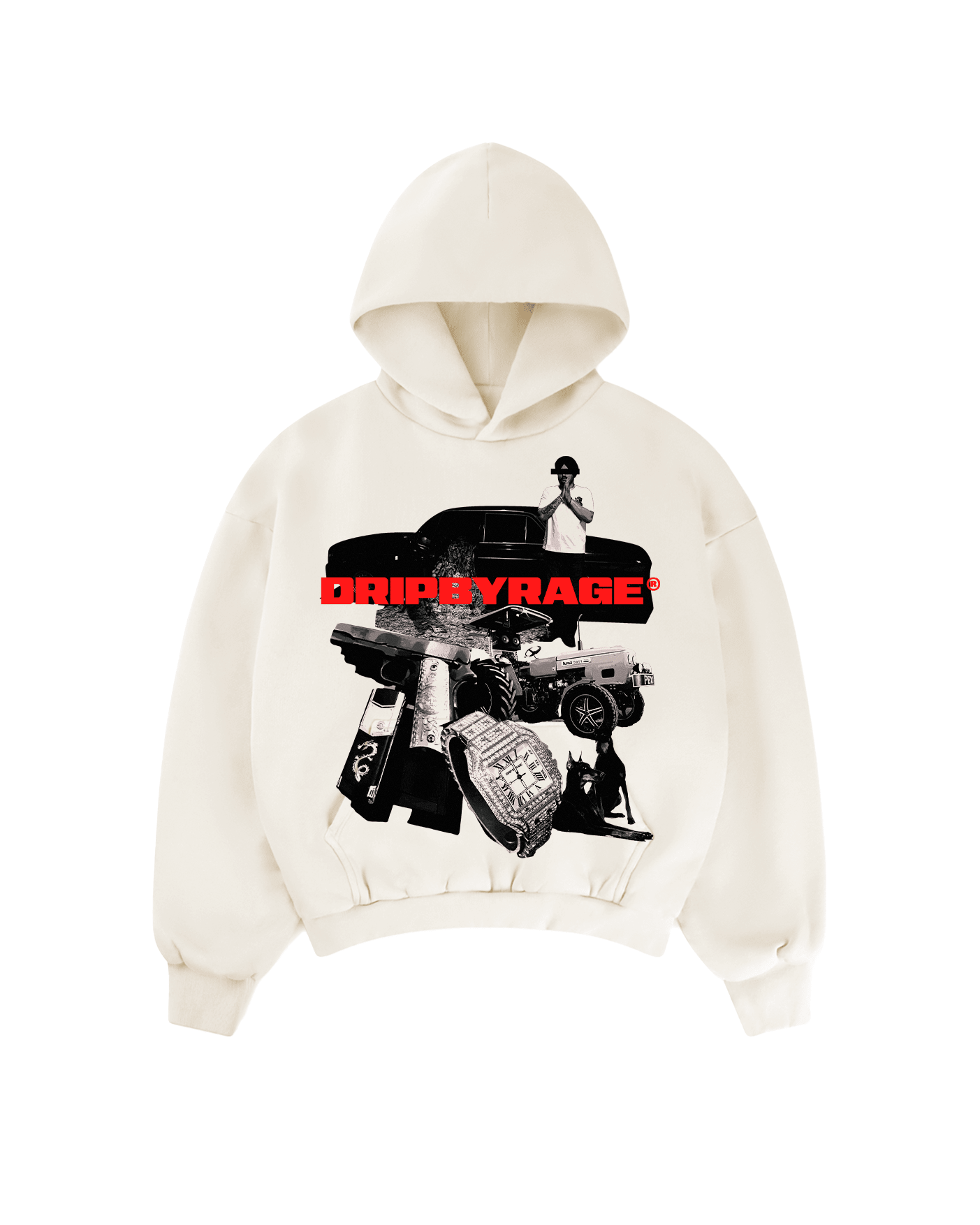 LIFE OF HIP-HOP BIG PRINT SUN FADED BOXY HOODIE - Drip by Rage