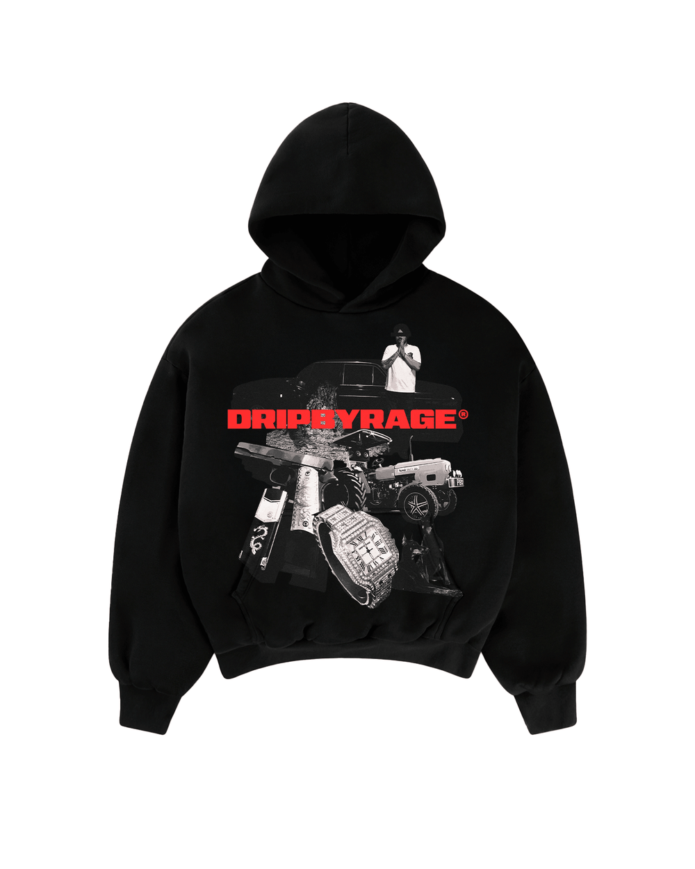 LIFE OF HIP-HOP BIG PRINT SUN FADED BOXY HOODIE - Drip by Rage