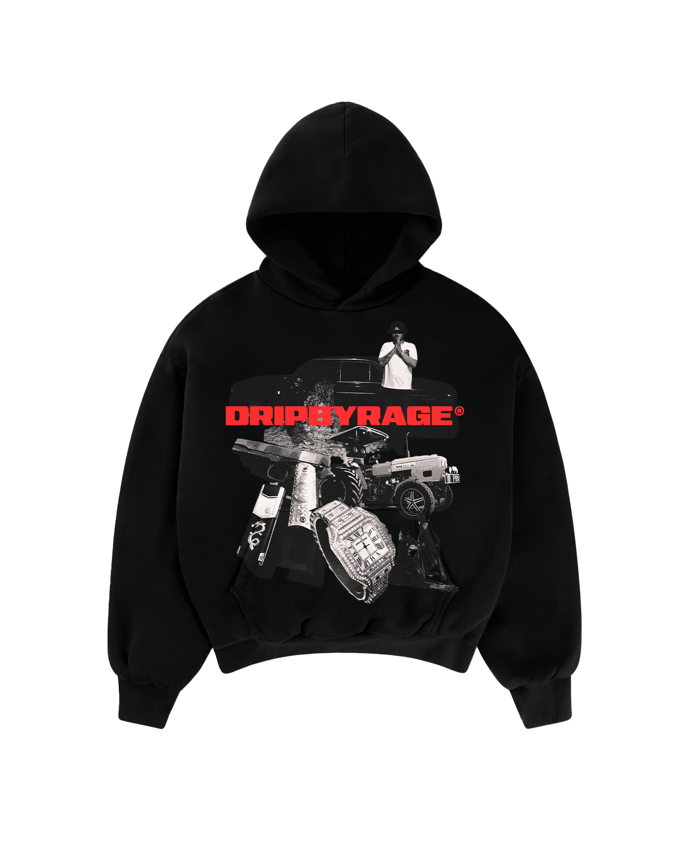 LIFE OF HIP-HOP BIG PRINT SUN FADED BOXY HOODIE - Drip by Rage