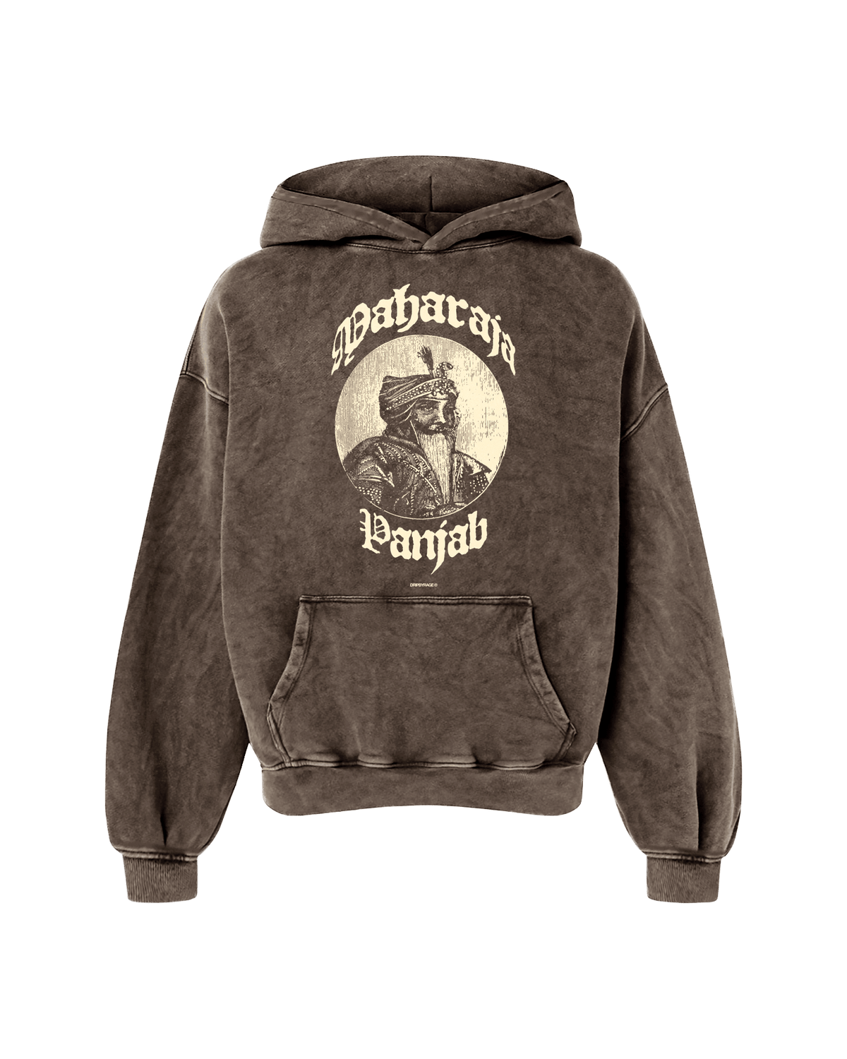 LION OF PANJAB OVERSIZED WASHED HOODIE BROWN - Drip by Rage