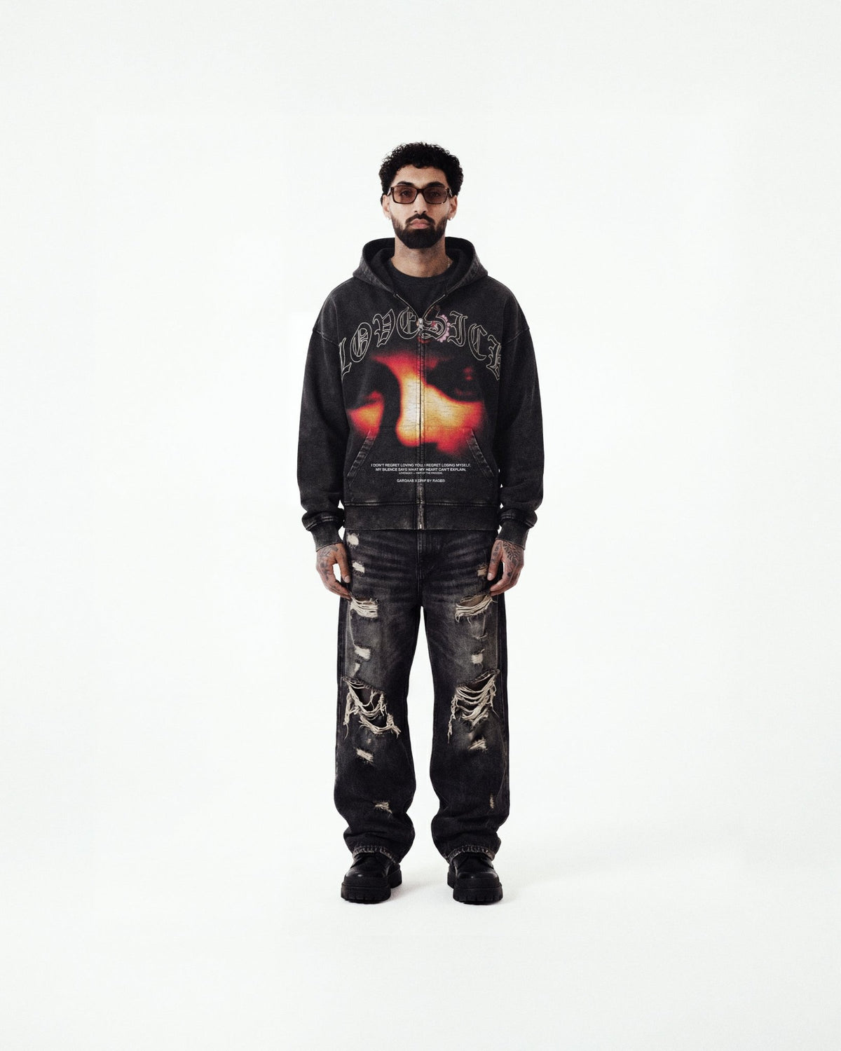 LOVESICK ZIP-UP FADED HOODIE - Drip by Rage