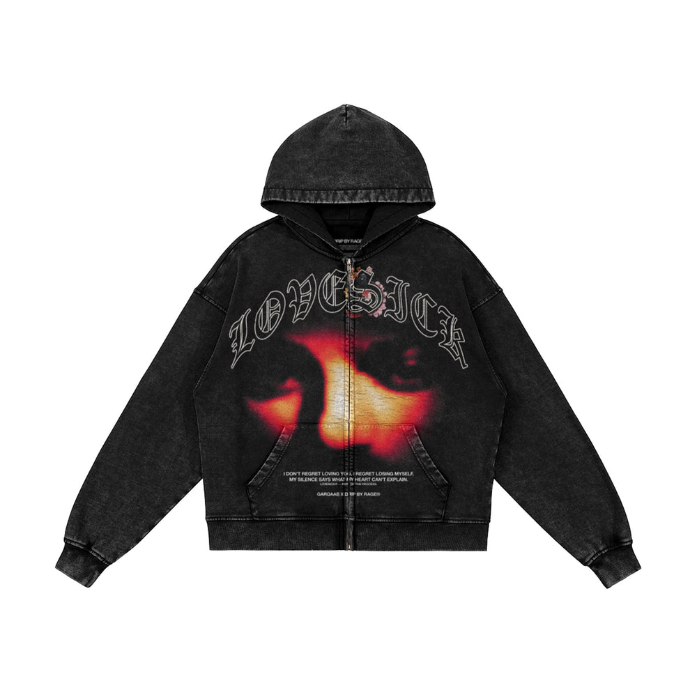 LOVESICK ZIP-UP FADED HOODIE - Drip by Rage