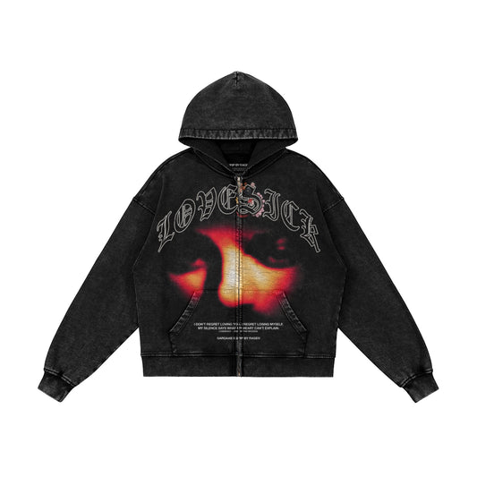 LOVESICK ZIP-UP FADED HOODIE - Drip by Rage