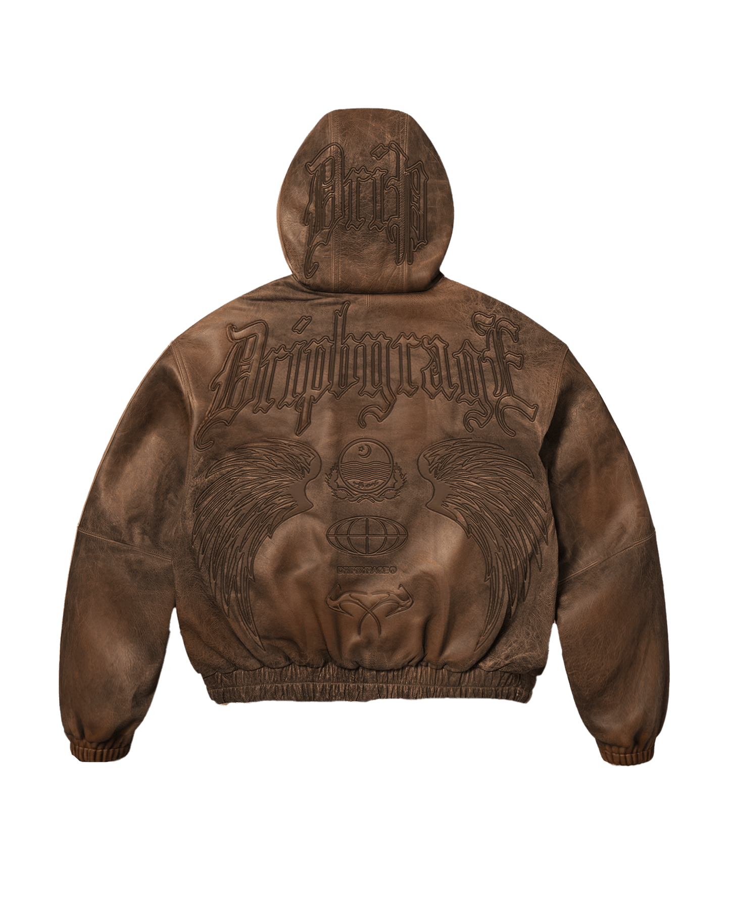 Mocha Washed Leather Hoodie Jacket - Drip by Rage