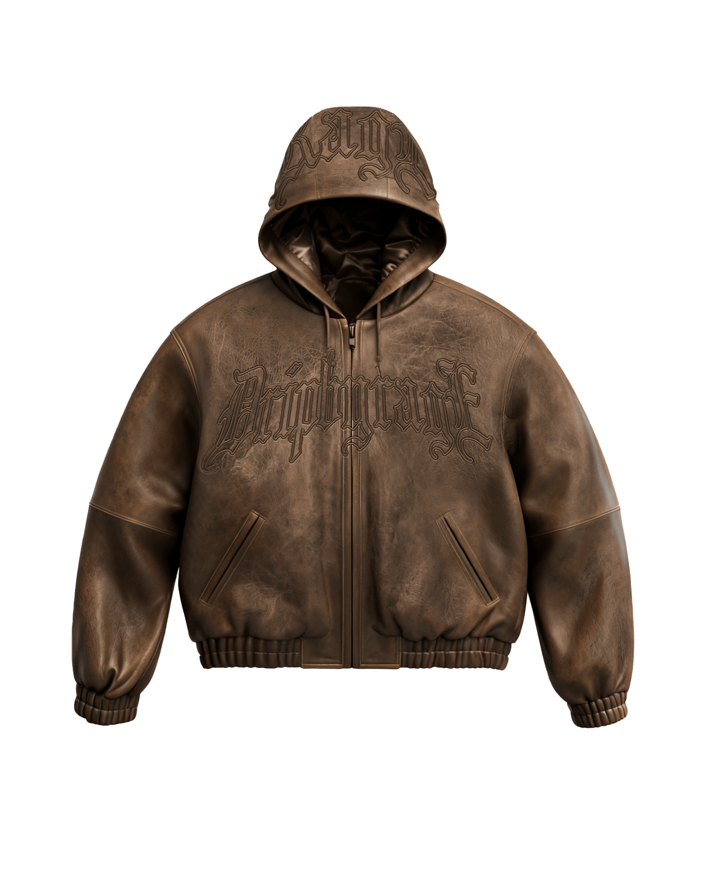 Mocha Washed Leather Hoodie Jacket - Drip by Rage