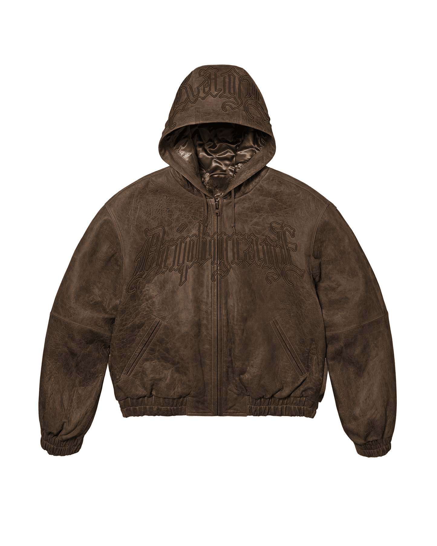 Mocha Washed Leather Hoodie Jacket - Drip by Rage