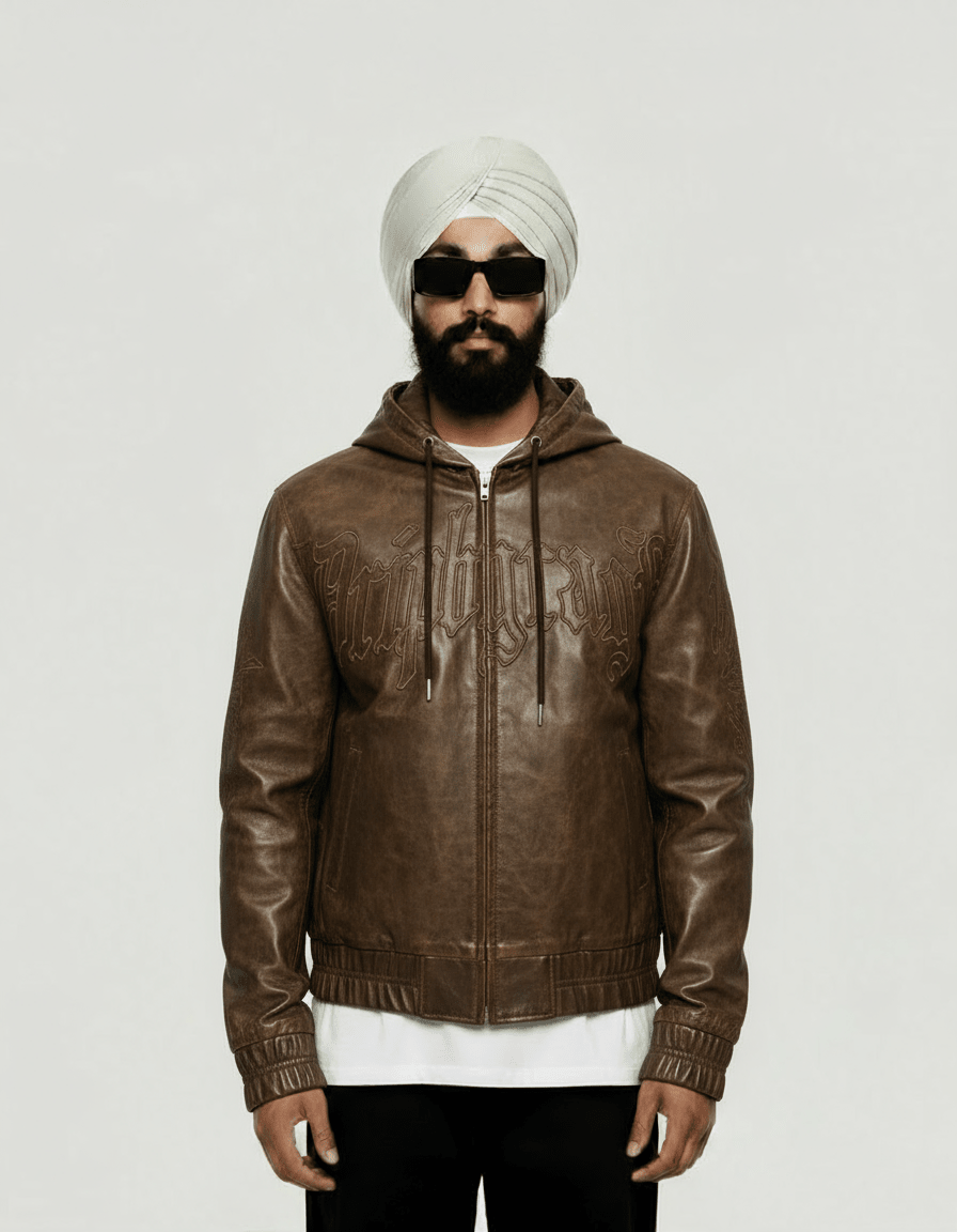 Mocha Washed Leather Hoodie Jacket - Drip by Rage