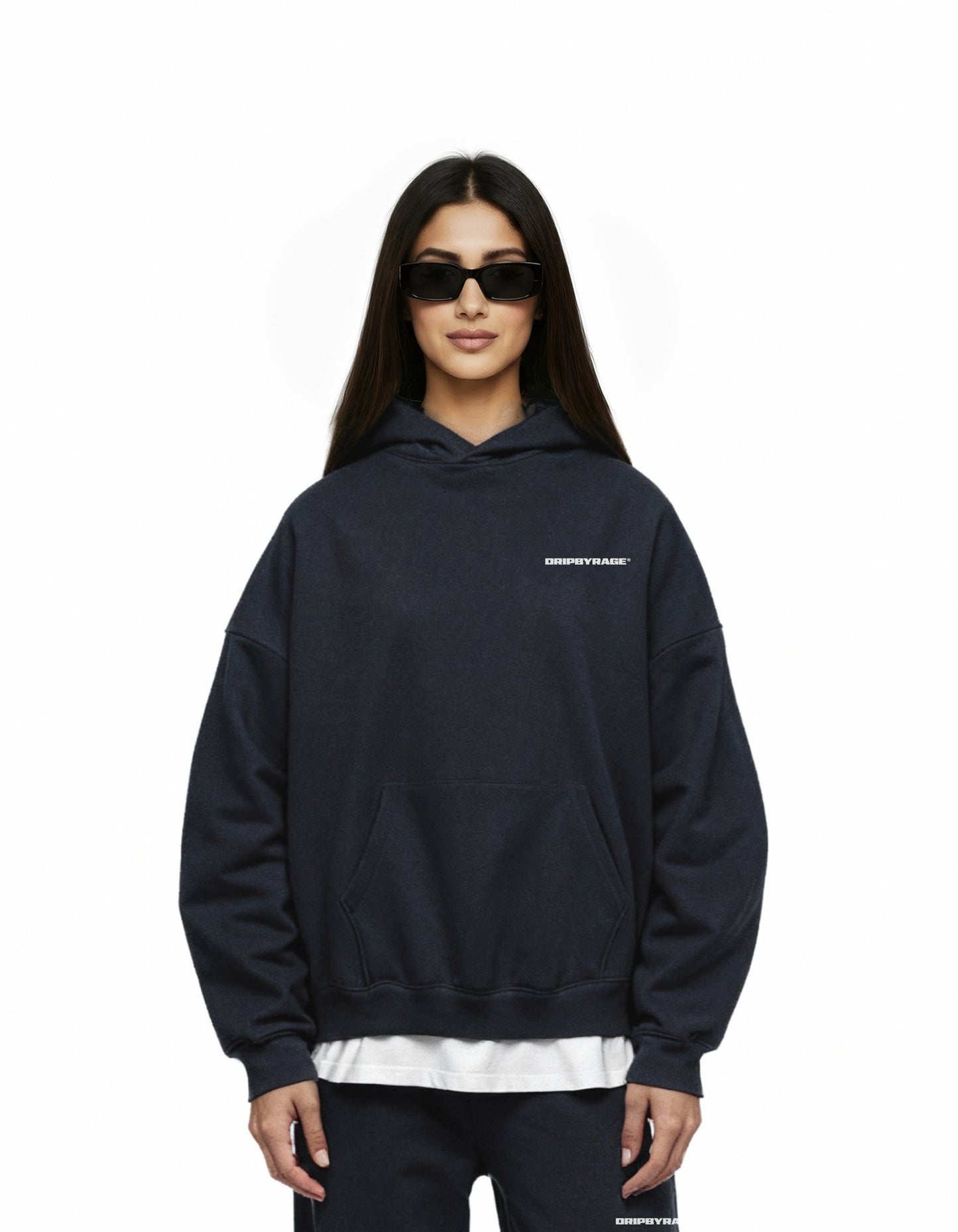 NAVY BLUE HEAVY SUN FADED BOXY HOODIE - Drip by Rage