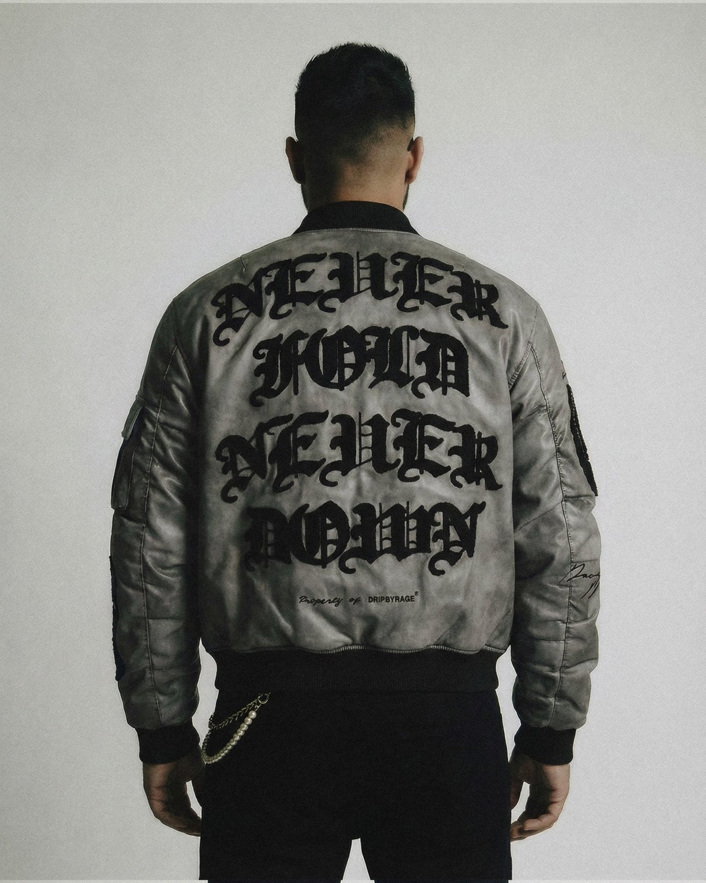 Never Fold Bomber Leather Jacket - Drip by Rage