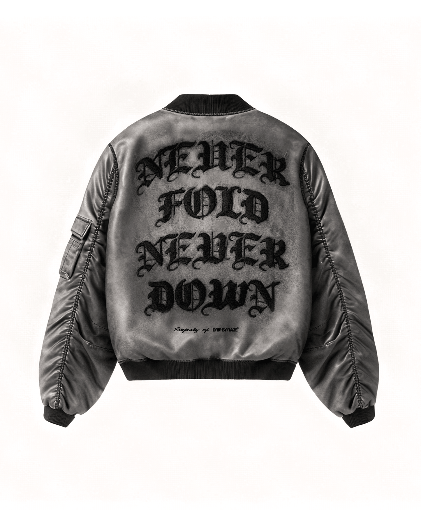 Never Fold Bomber Leather Jacket - Drip by Rage