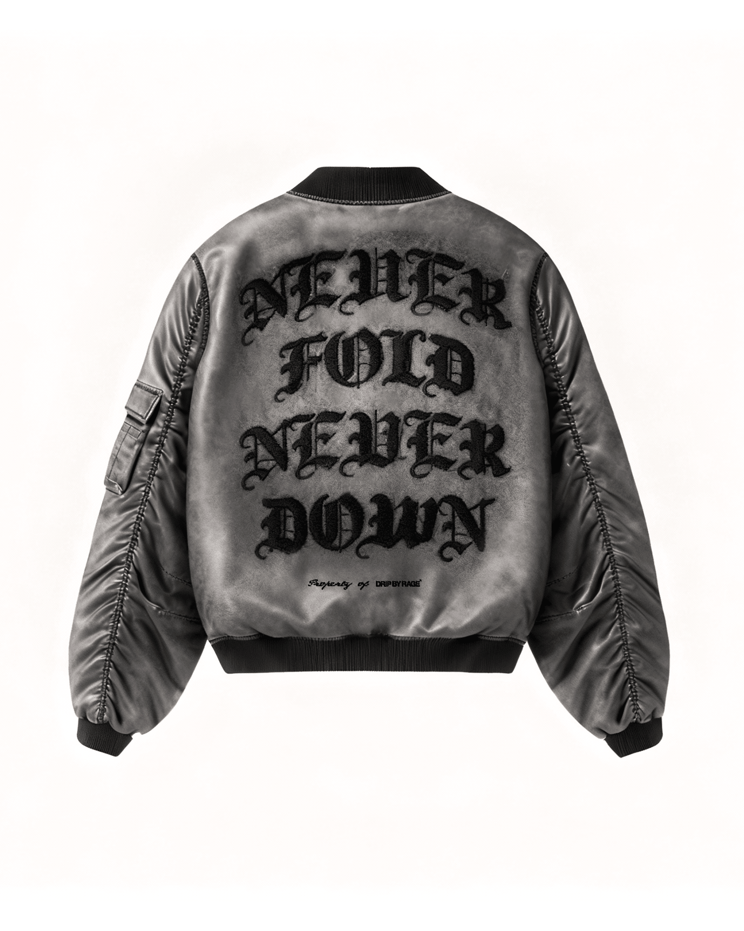 Never Fold Bomber Leather Jacket - Drip by Rage