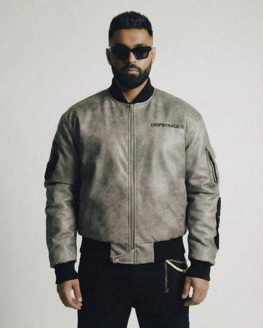 Never Fold Bomber Leather Jacket - Drip by Rage