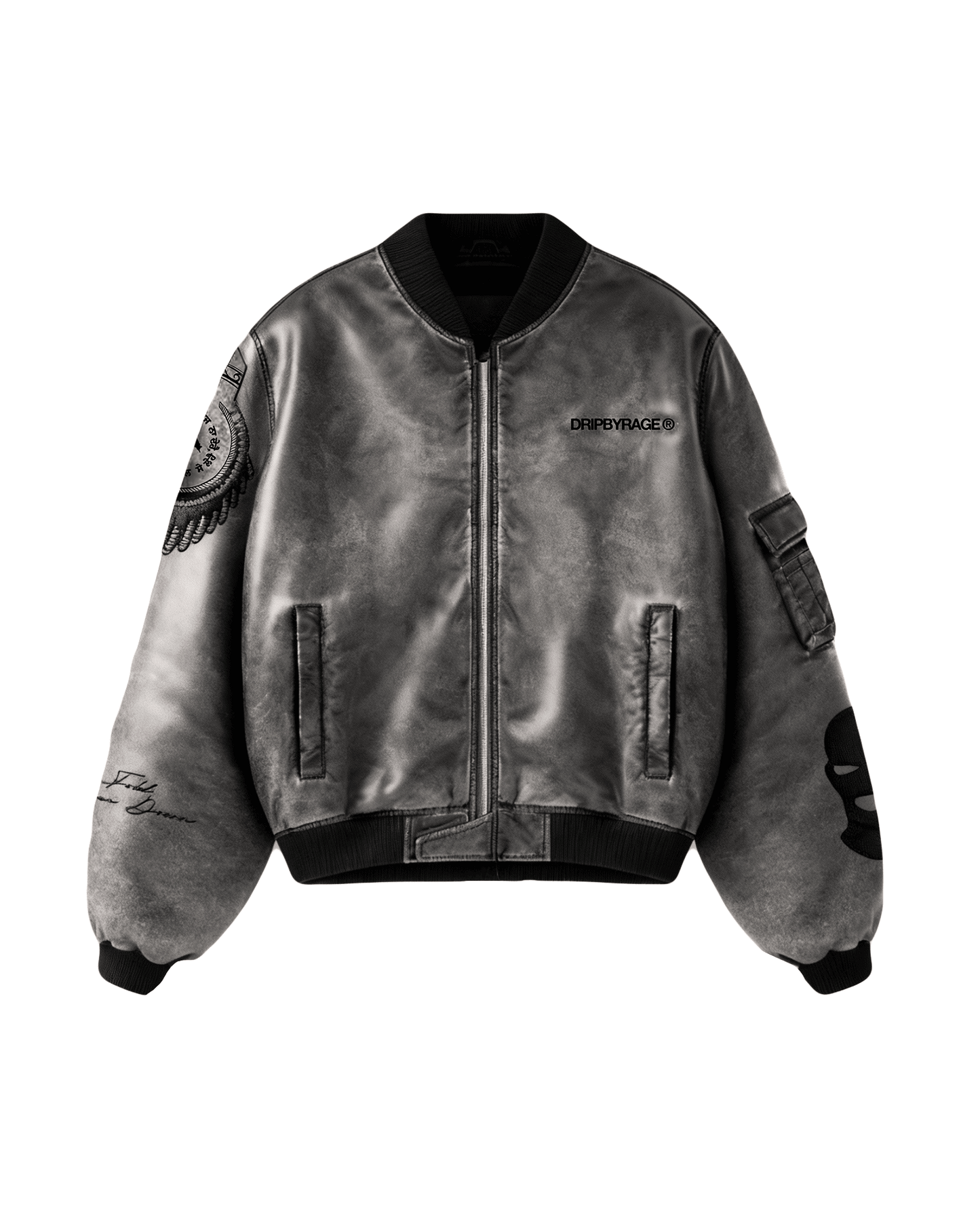 Never Fold Bomber Leather Jacket - Drip by Rage