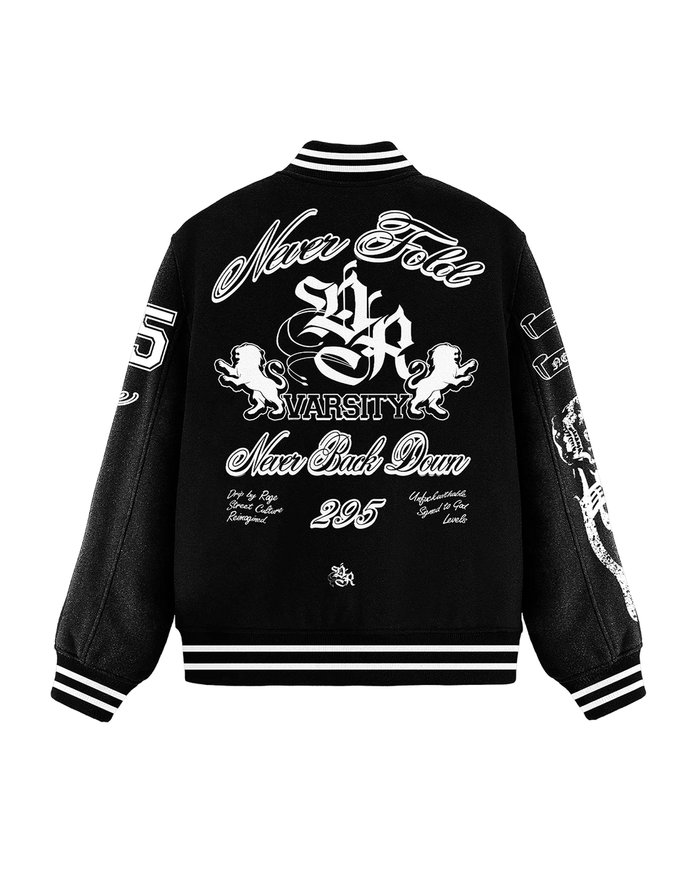 NEVER FOLD ULTIMATUM VARSITY BOMBER JACKET - Drip by Rage