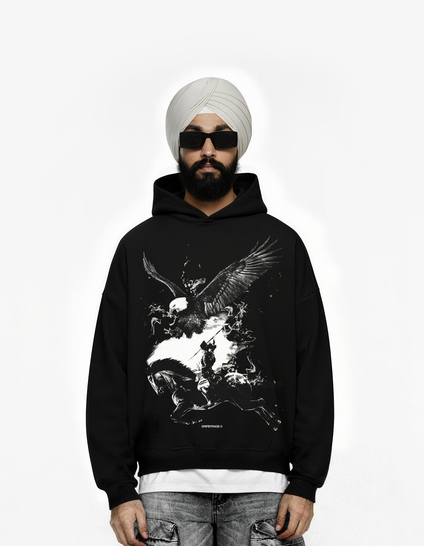 NO FEAR BLACK BIG PRINT SUN FADED BOXY HOODIE - Drip by Rage