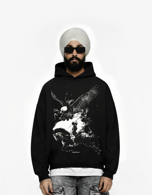 NO FEAR BLACK BIG PRINT SUN FADED BOXY HOODIE - Drip by Rage