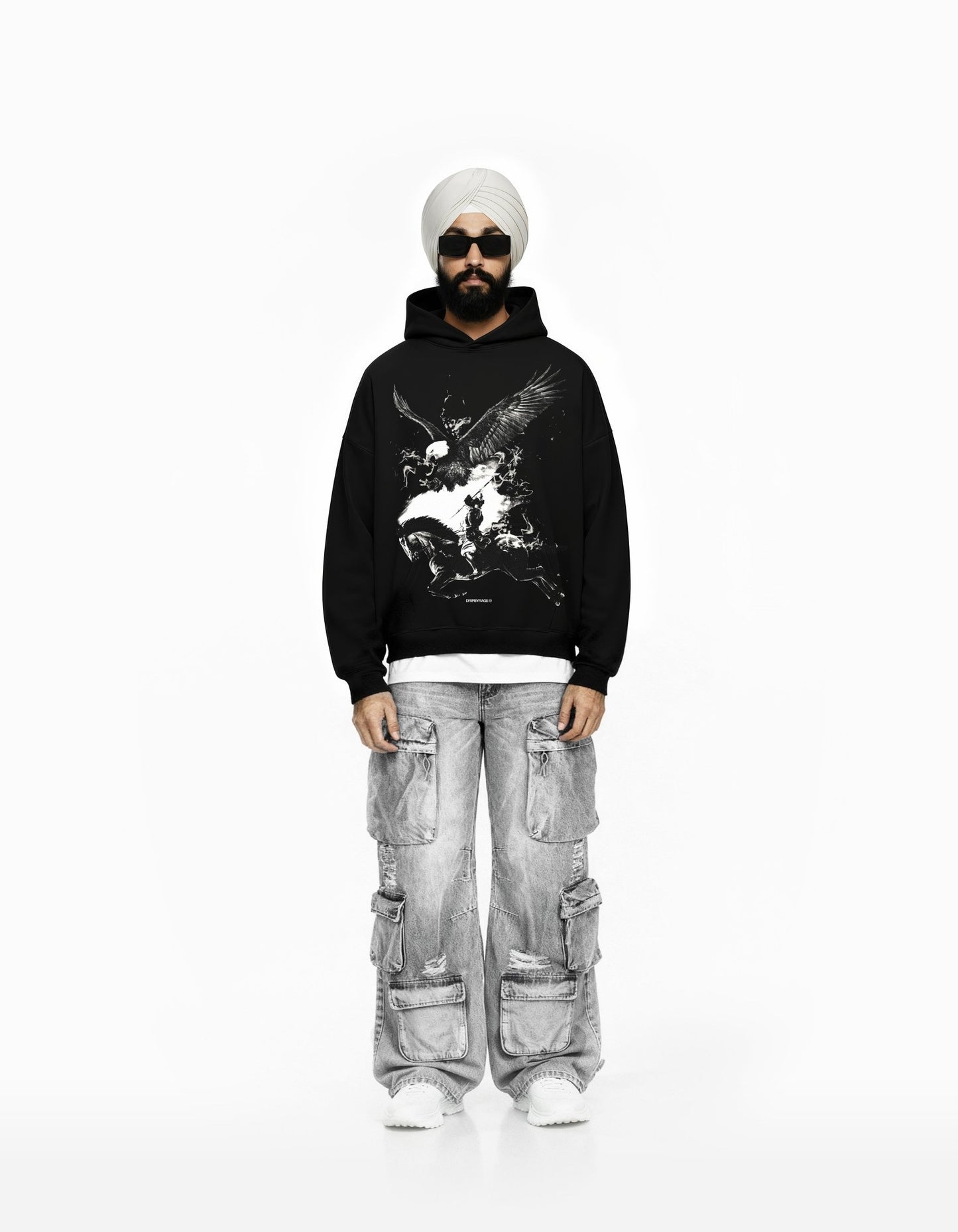 NO FEAR BLACK BIG PRINT SUN FADED BOXY HOODIE - Drip by Rage