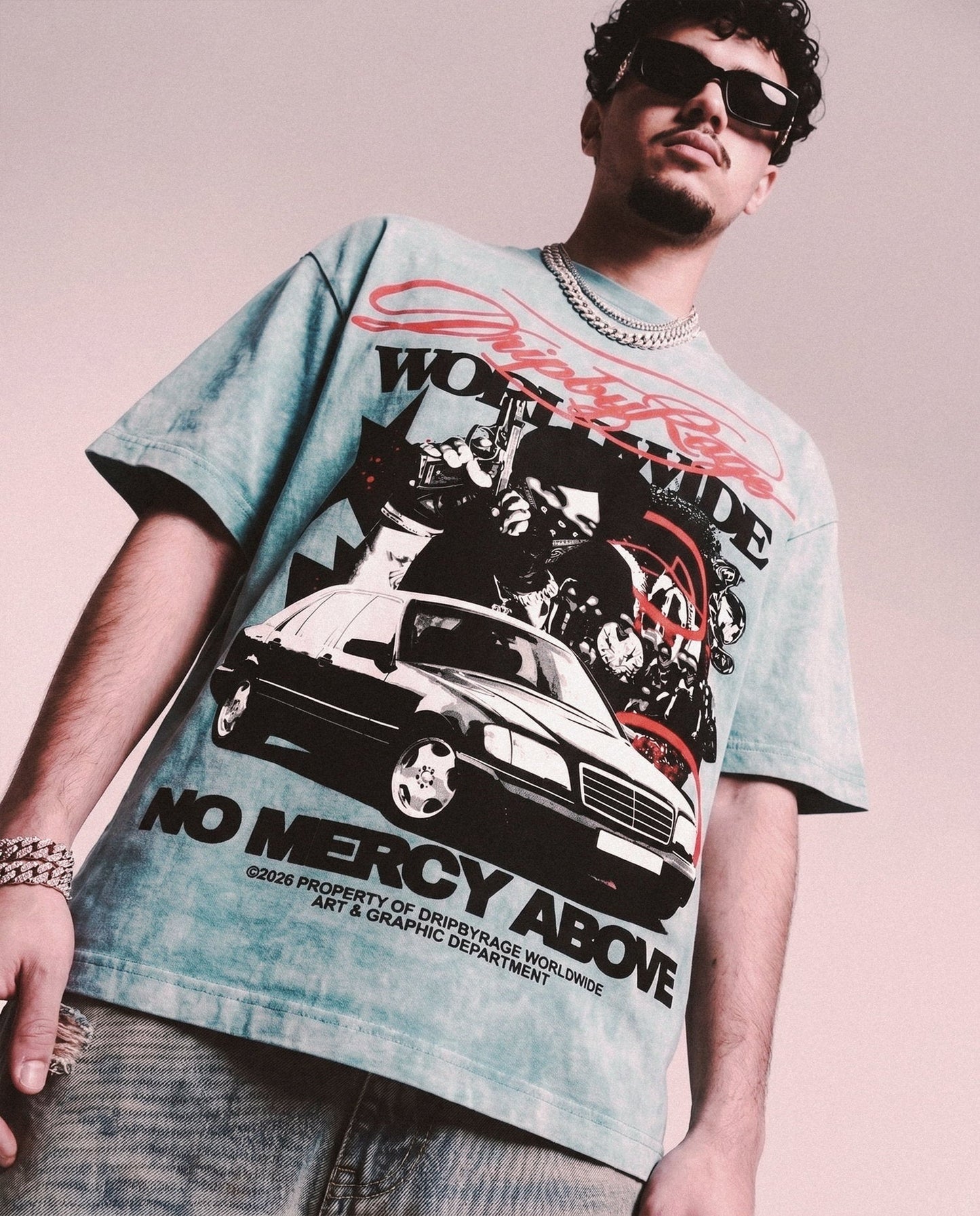 NO MERCY ABOVE OVERSIZED STONE WASH T-SHIRT - Drip by Rage