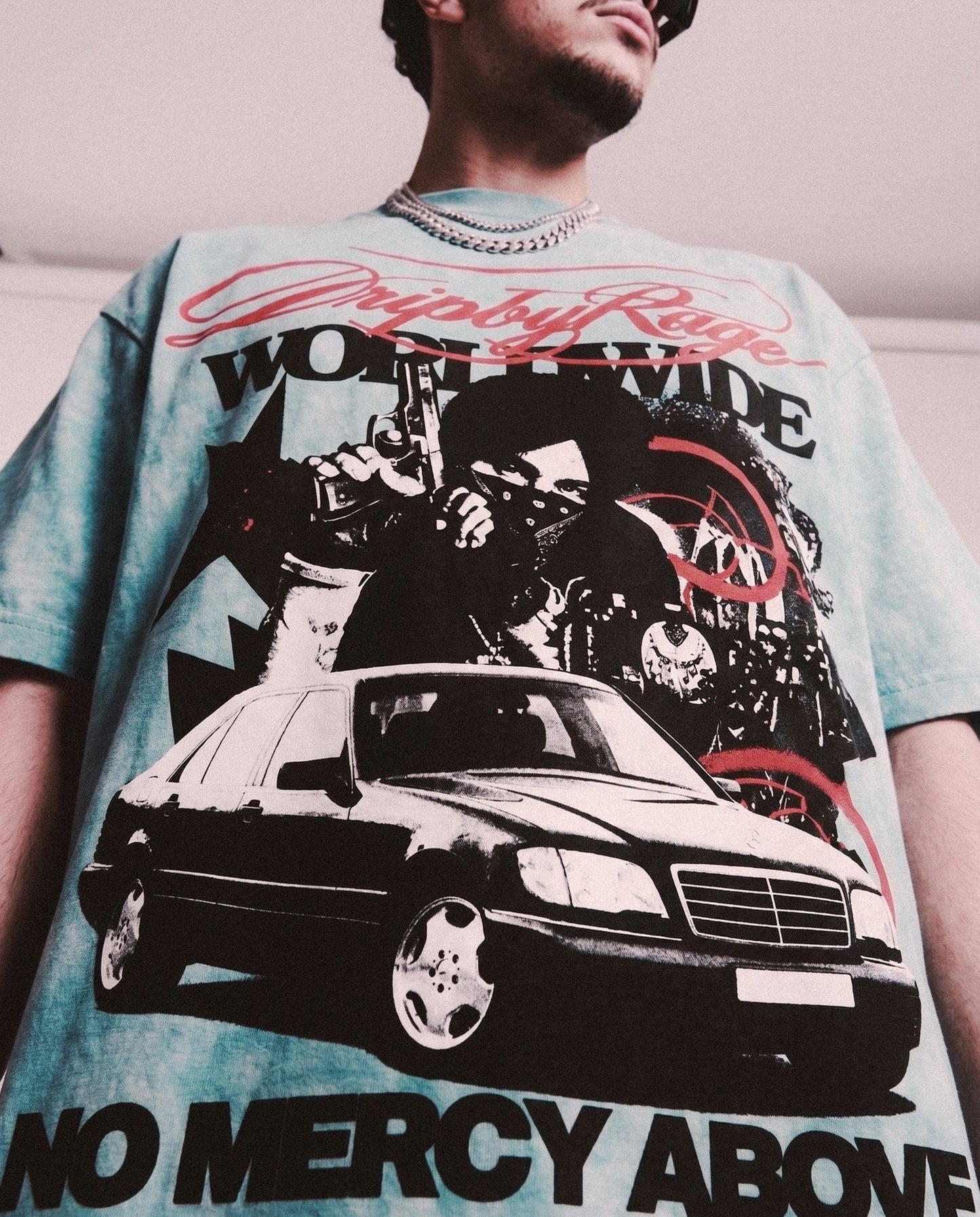NO MERCY ABOVE OVERSIZED STONE WASH T-SHIRT - Drip by Rage
