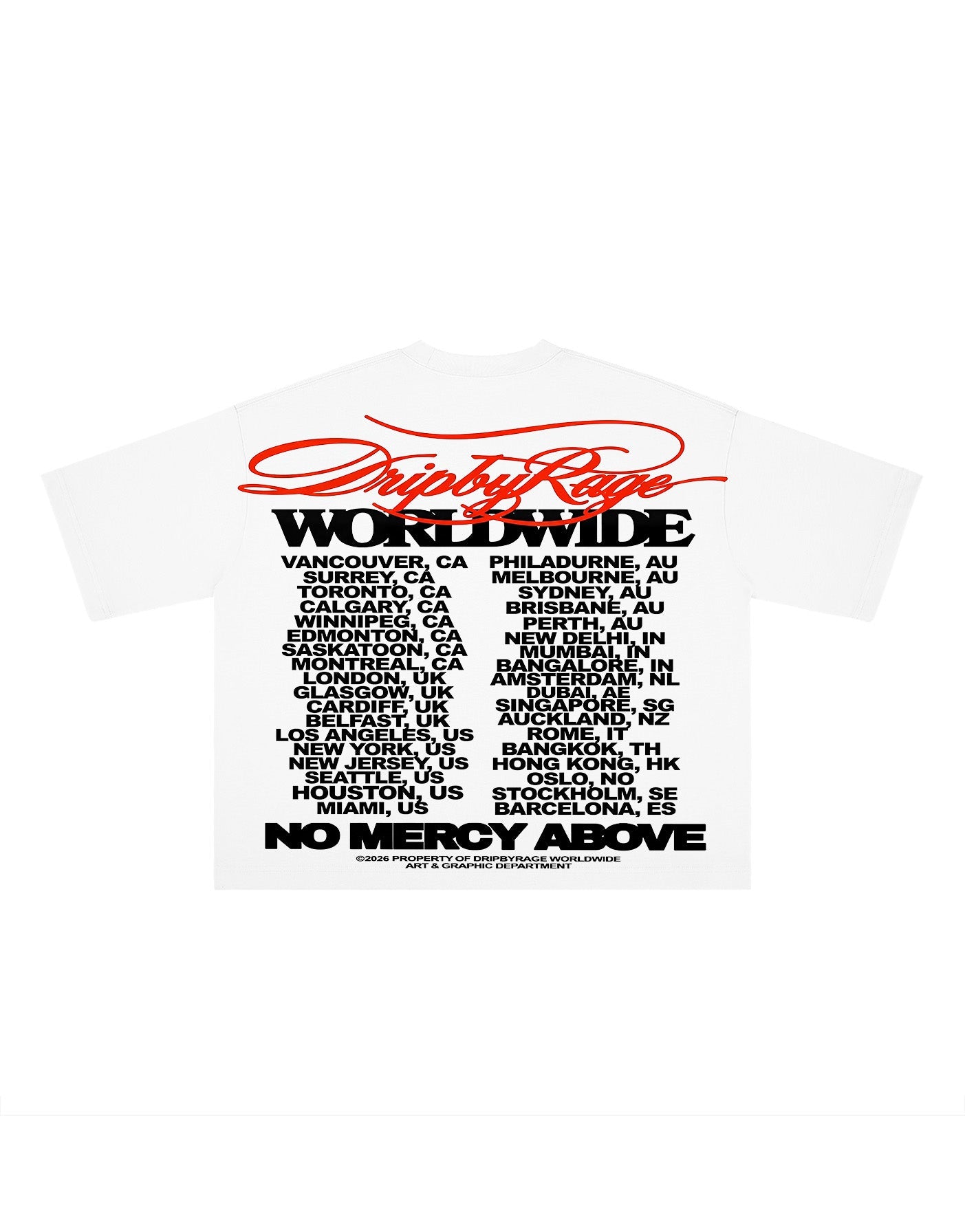 NO MERCY WORLDWIDE BOXY T-SHIRT - Drip by Rage