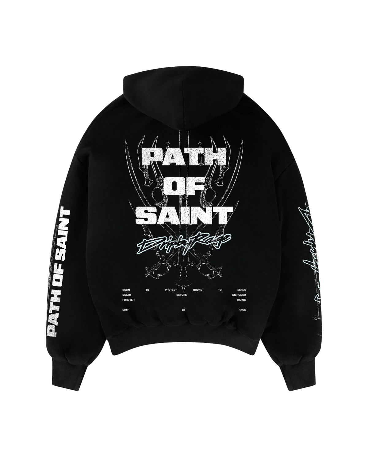 PATH OF SAINT BIG PRINT SUN FADED BOXY HOODIE - Drip by Rage