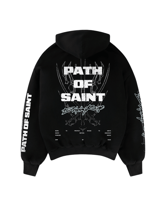 PATH OF SAINT BIG PRINT SUN FADED BOXY HOODIE - Drip by Rage