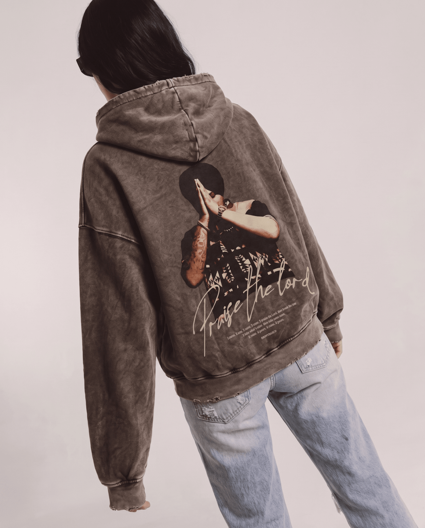 PRAISE THE LORD OVERSIZED WASHED HOODIE BROWN - Drip by Rage