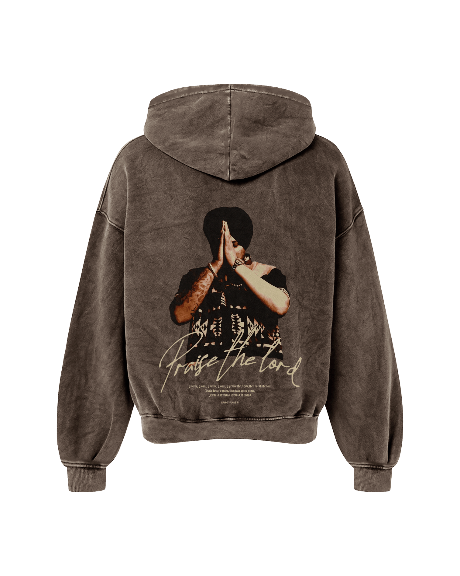 PRAISE THE LORD OVERSIZED WASHED HOODIE BROWN - Drip by Rage